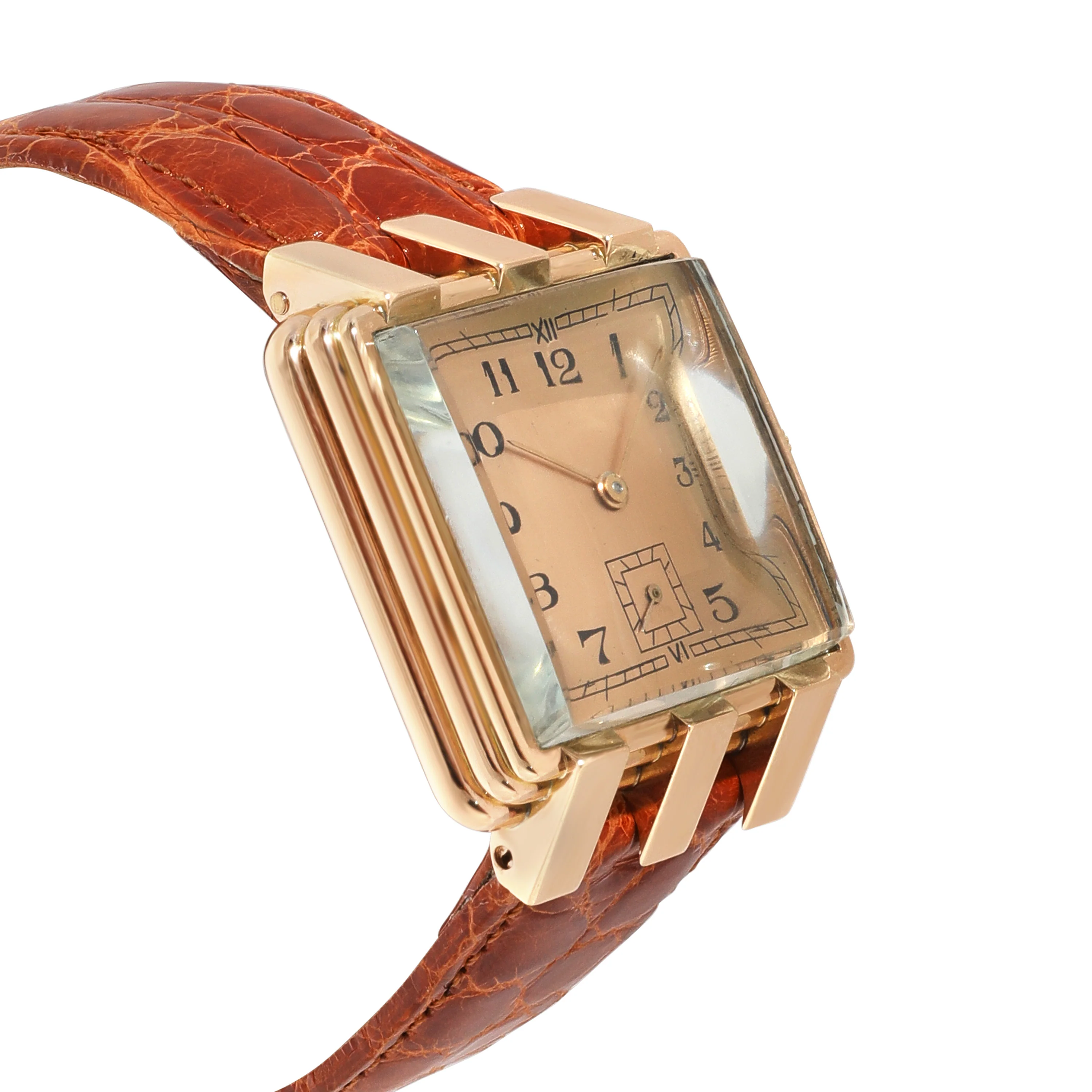 Art Deco Unisex Watch with Rolex Movement & Crown in 18k Rose Gold - Image 3