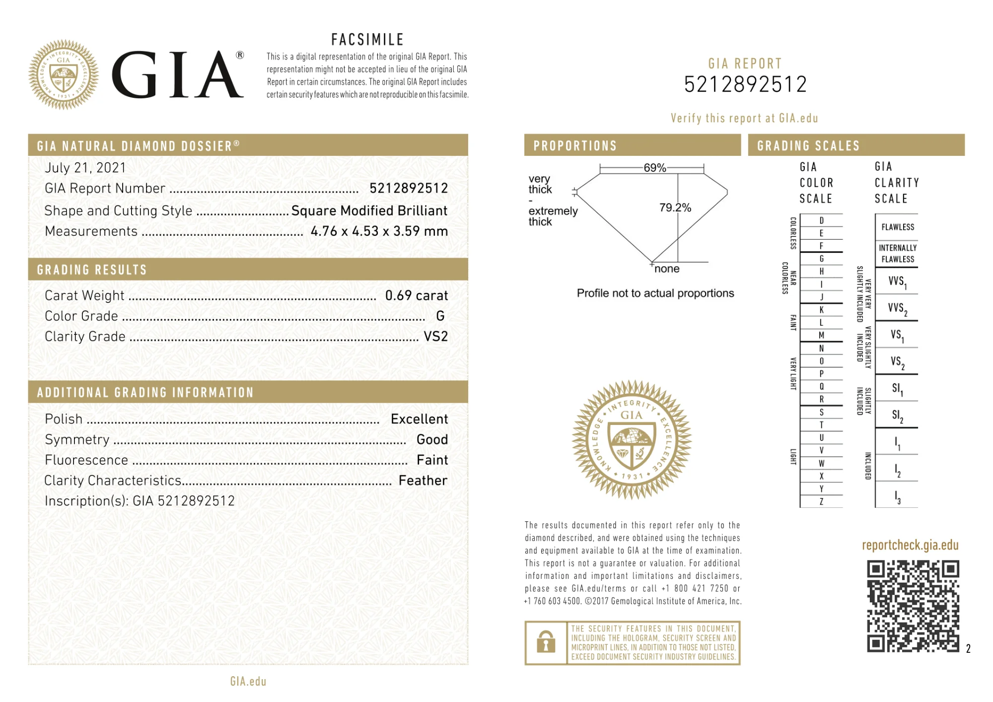 GIA Certified 0.69 Ct Princess cut G VS2 Loose Diamond - Image 2