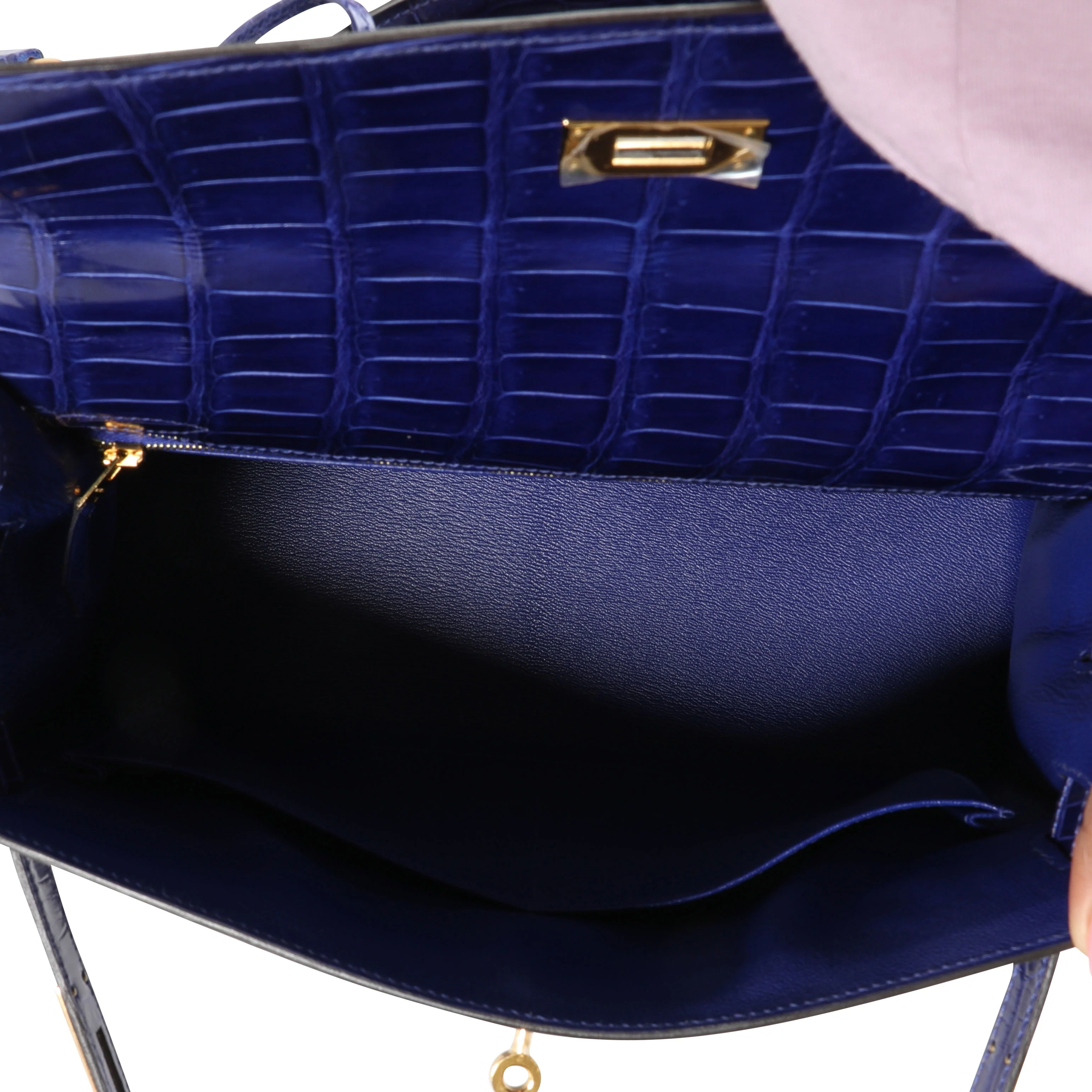 Bleu Ălectrique Shiny Porosus Crocodile Sellier Kelly 32 GHW - Image 8