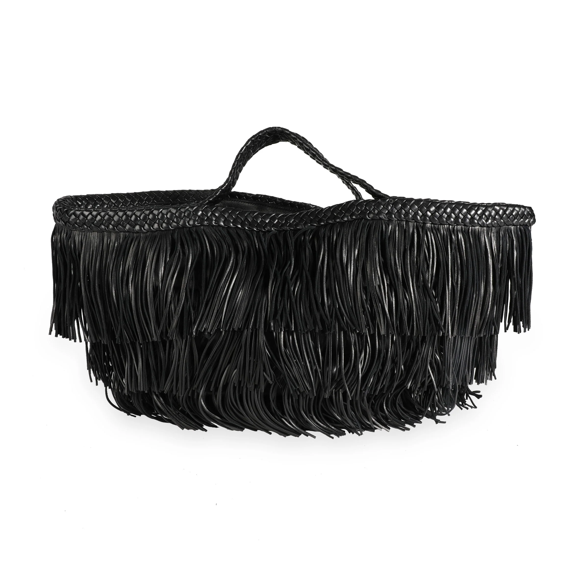 Saint Laurent Black Panier Fringed Leather Tote - Image 3
