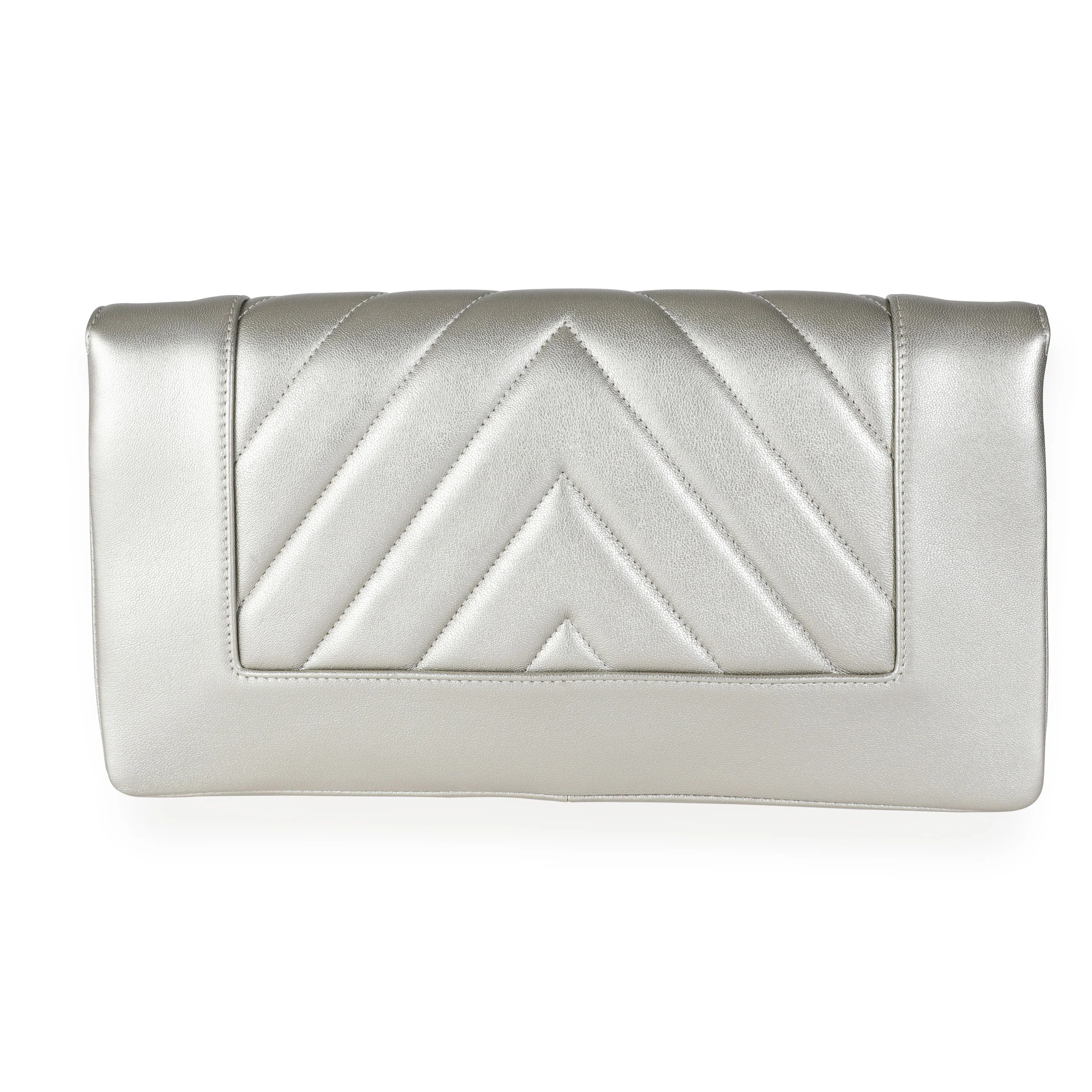 Chanel Gold Chevron Quilted Sheepskin Mademoiselle Vintage Clutch - Image 3