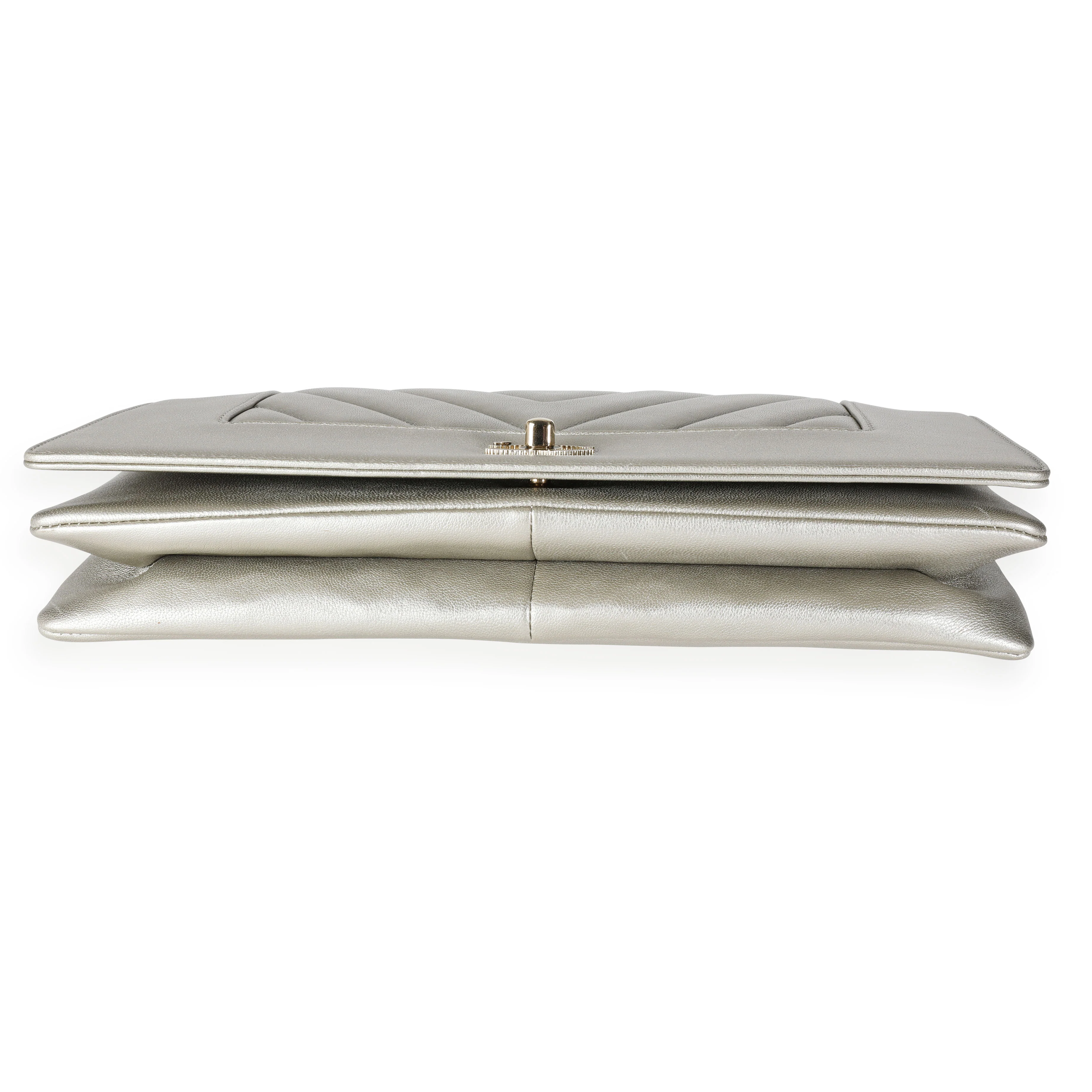 Chanel Gold Chevron Quilted Sheepskin Mademoiselle Vintage Clutch - Image 4