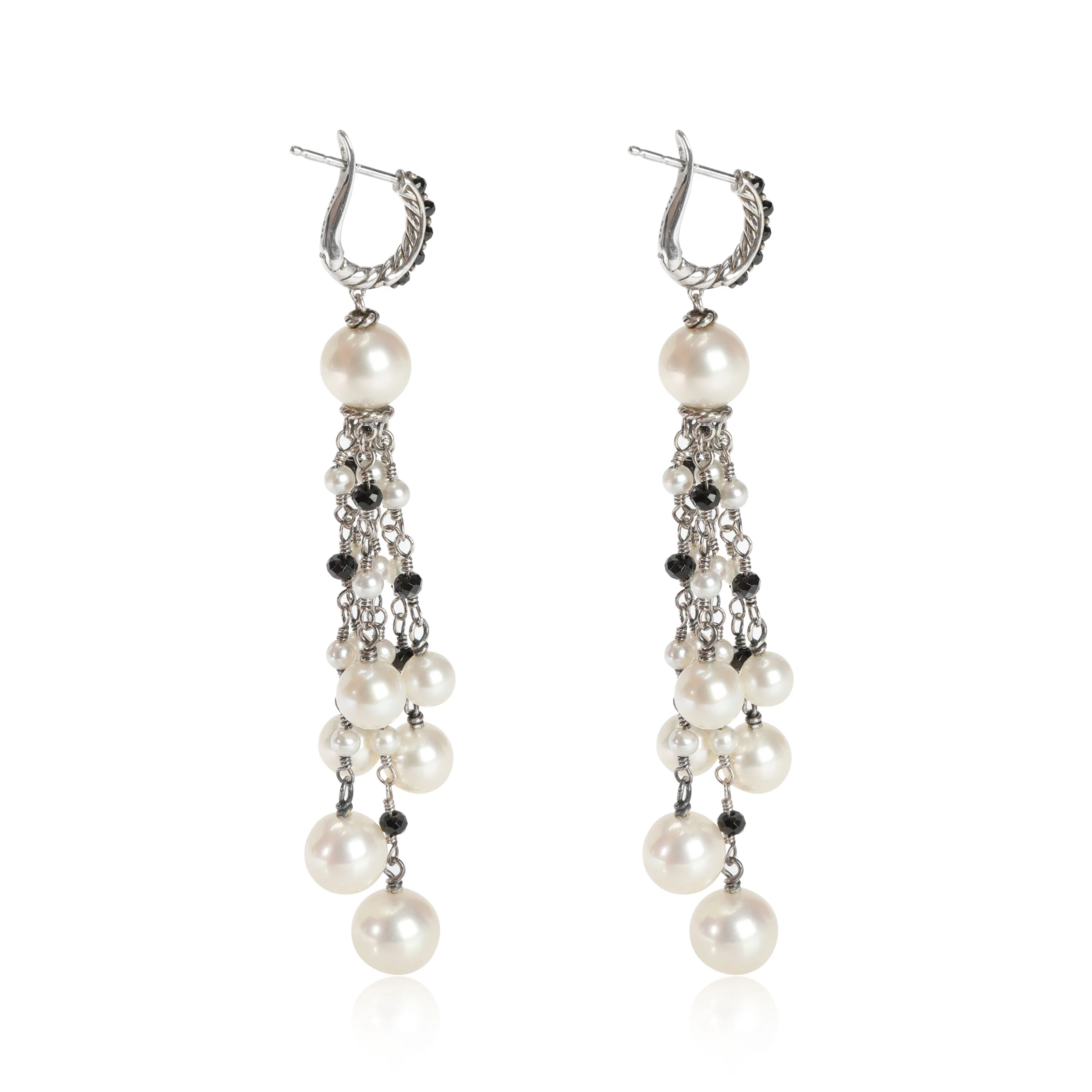 David Yurman Oceanica Black Spinel & Pearl Tassel Earrings in  Sterling Silver - Image 2