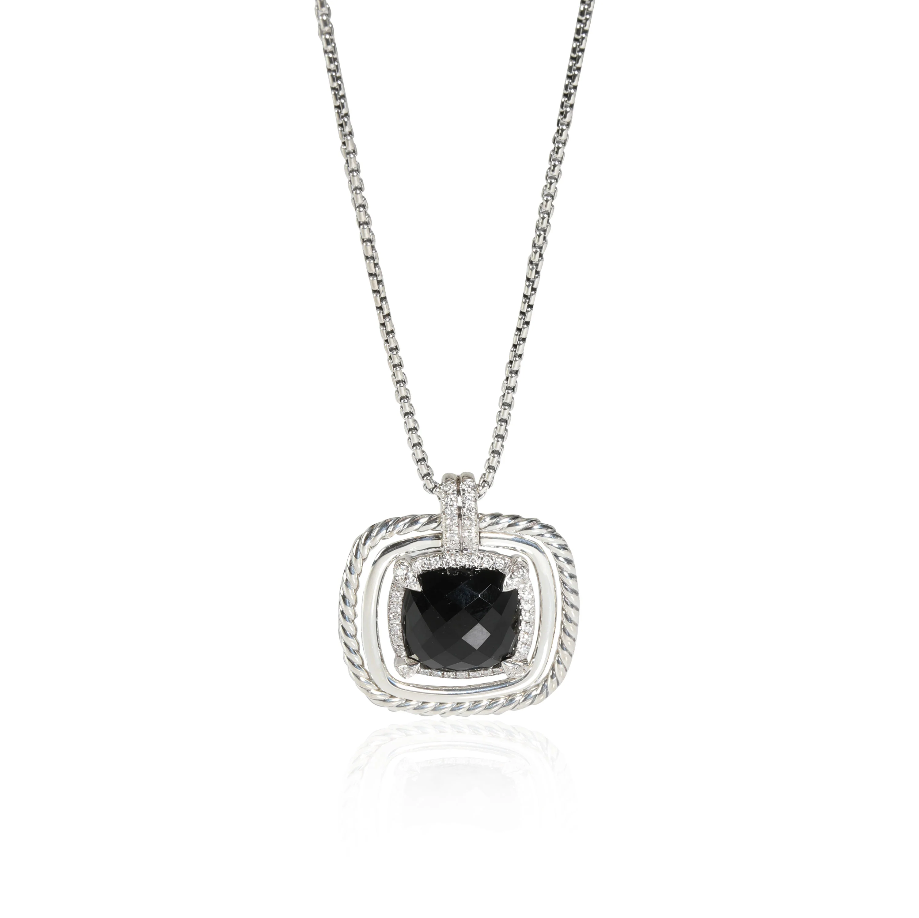 David Yurman Chatelaine Onyx Diamond Pendant in Sterling Silver 0.46 CTW