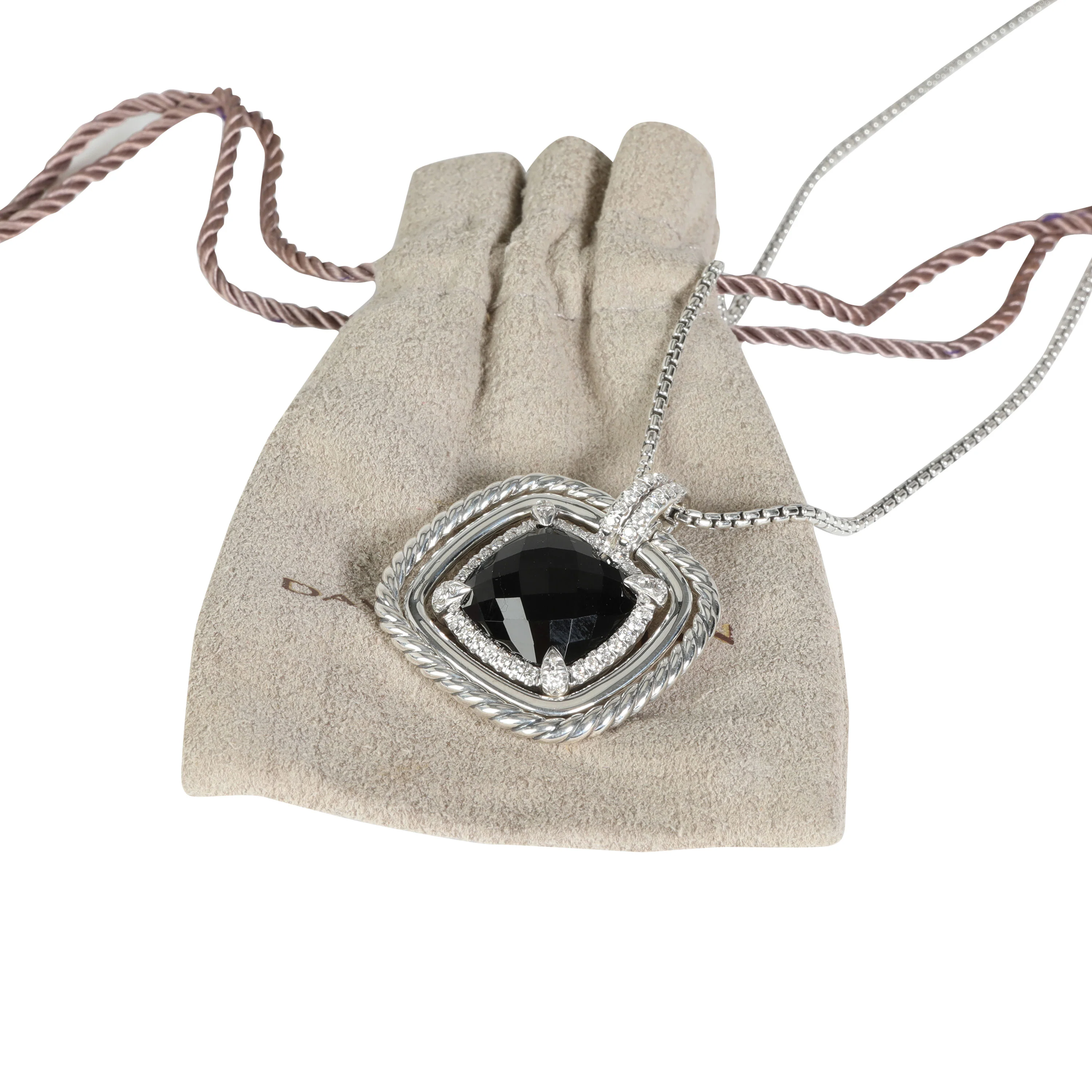 David Yurman Chatelaine Onyx Diamond Pendant in Sterling Silver 0.46 CTW - Image 4