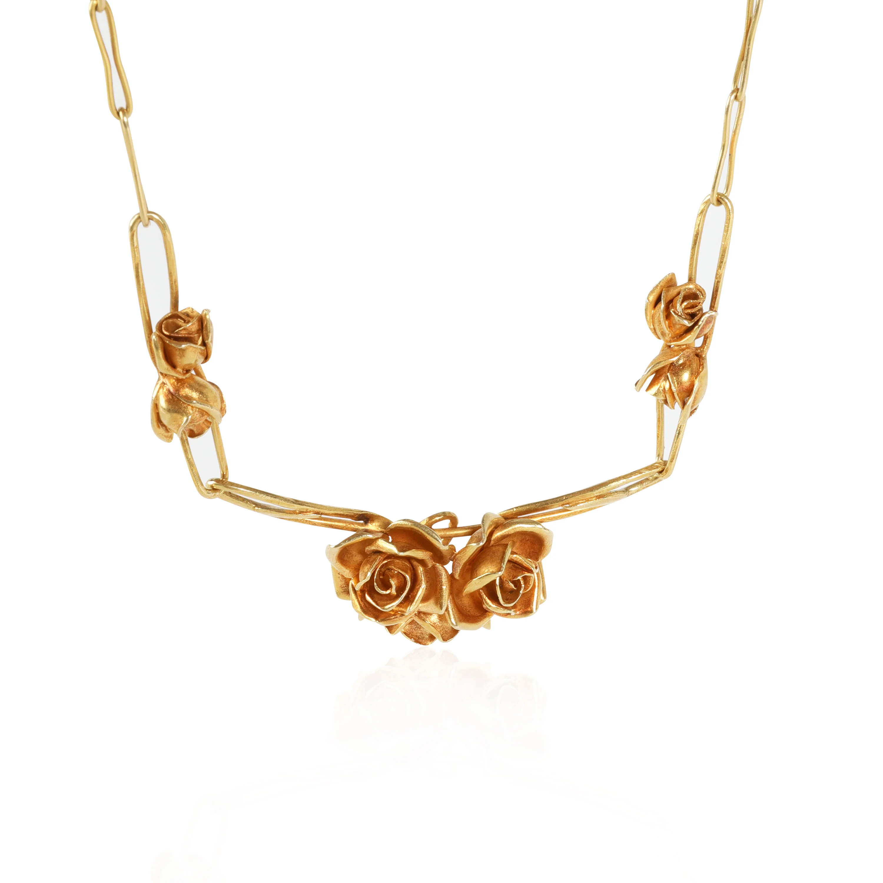 Vintage Arnould Rose Necklace on Paper Clip Chain in 18K Yellow Gold