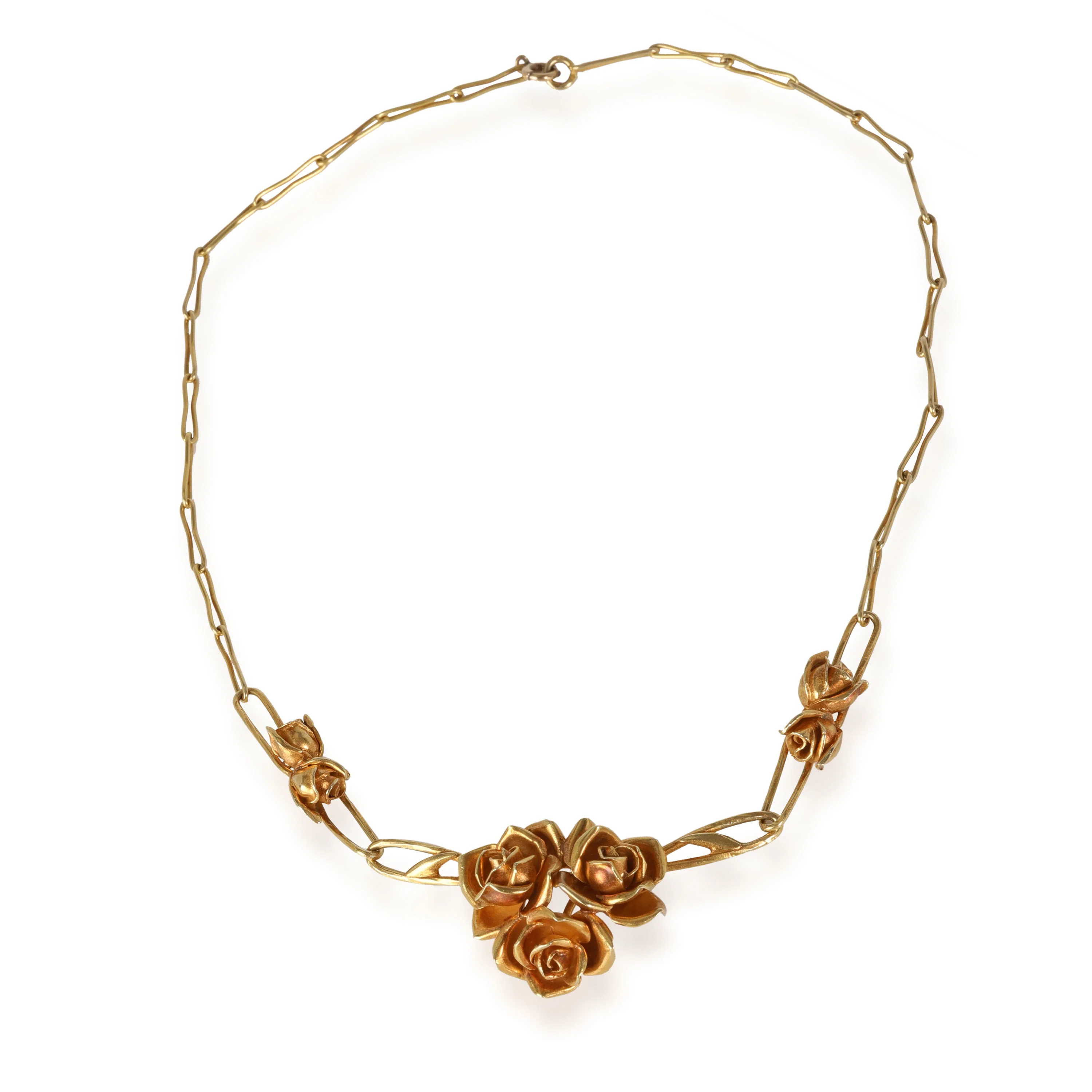 Vintage Arnould Rose Necklace on Paper Clip Chain in 18K Yellow Gold - Image 2