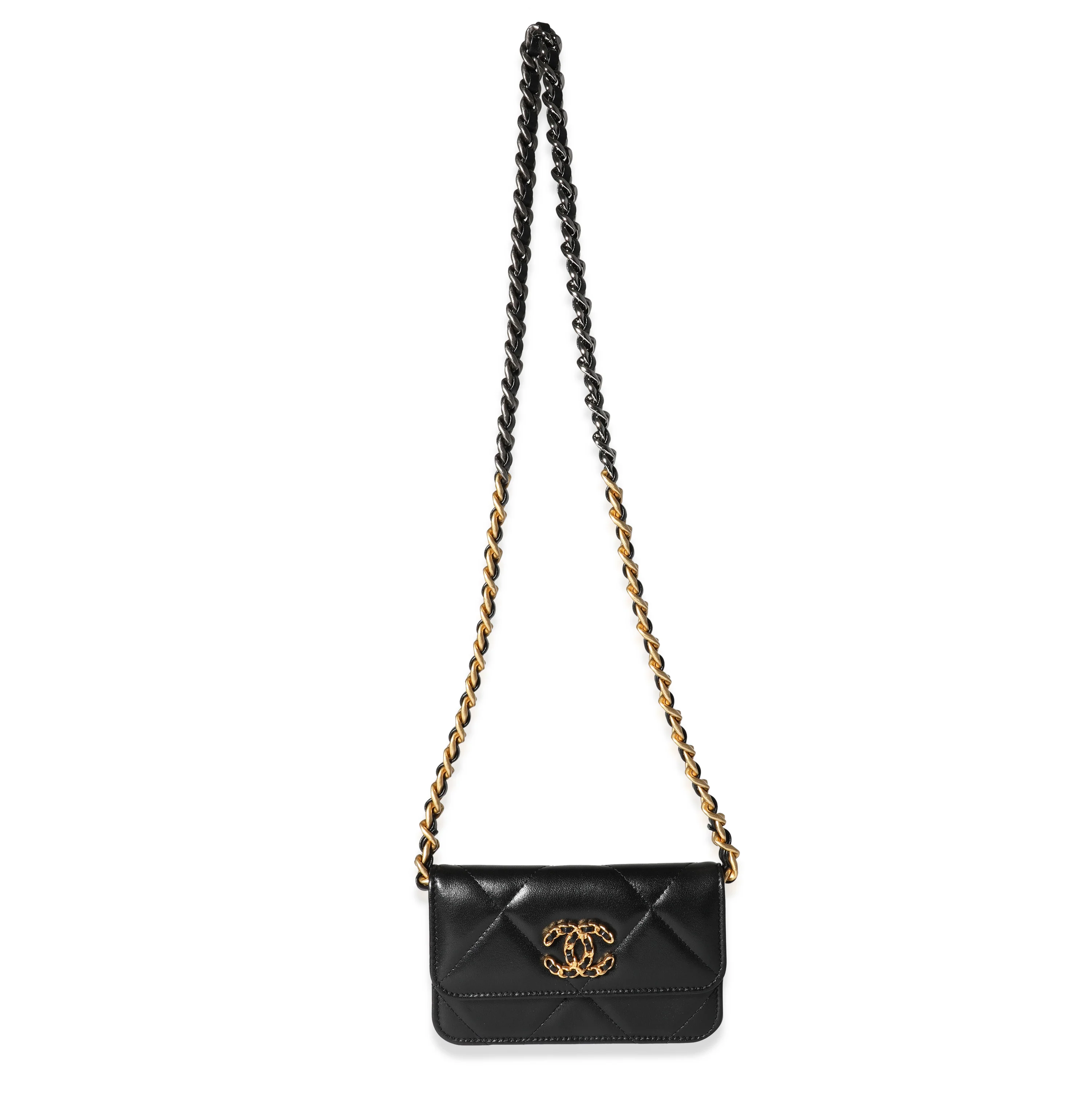 Black Quilted Lambskin Chanel 19 Mini Coin Purse With Chain - Image 6