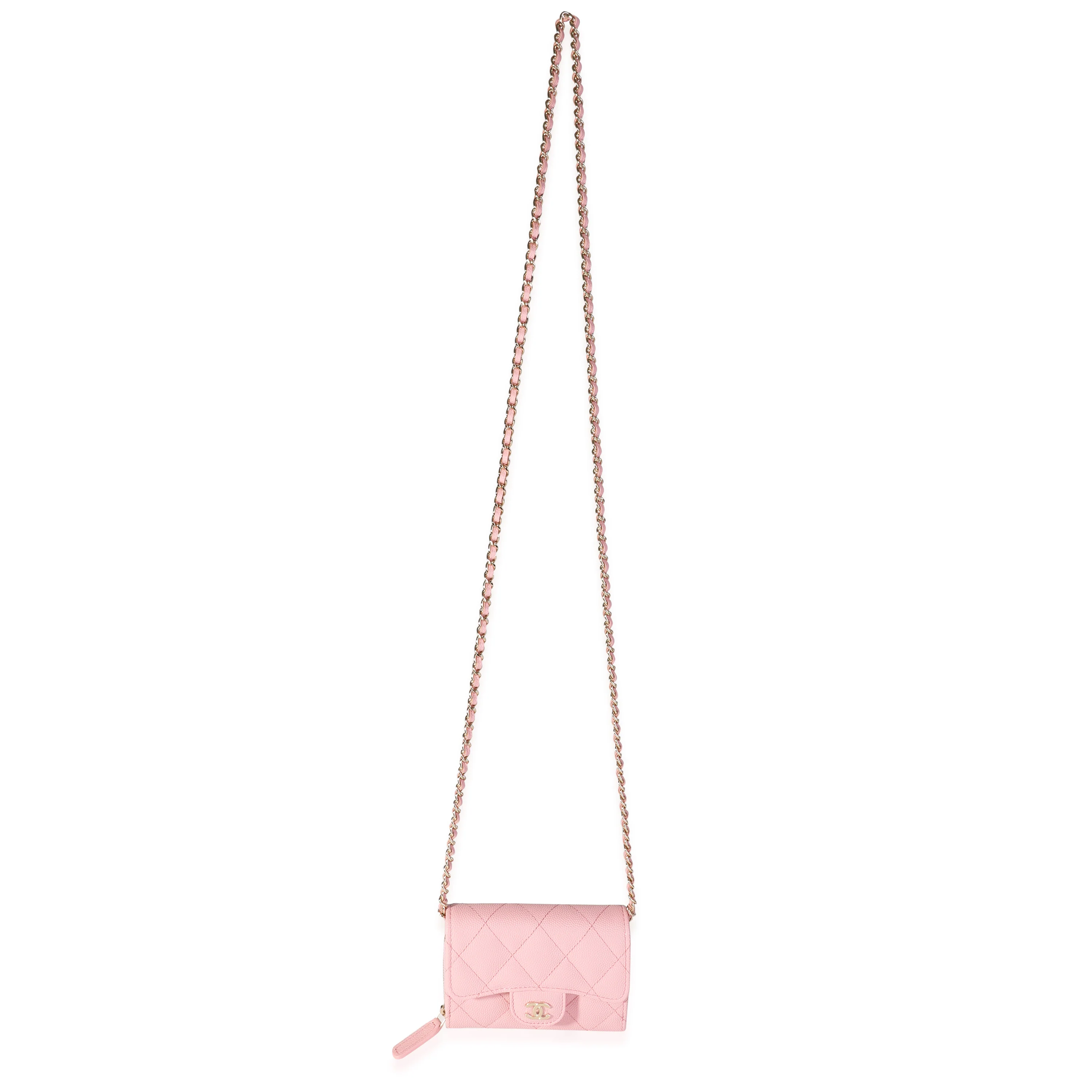 Pink Quilted Caviar Compact Wallet On Chain - Image 5