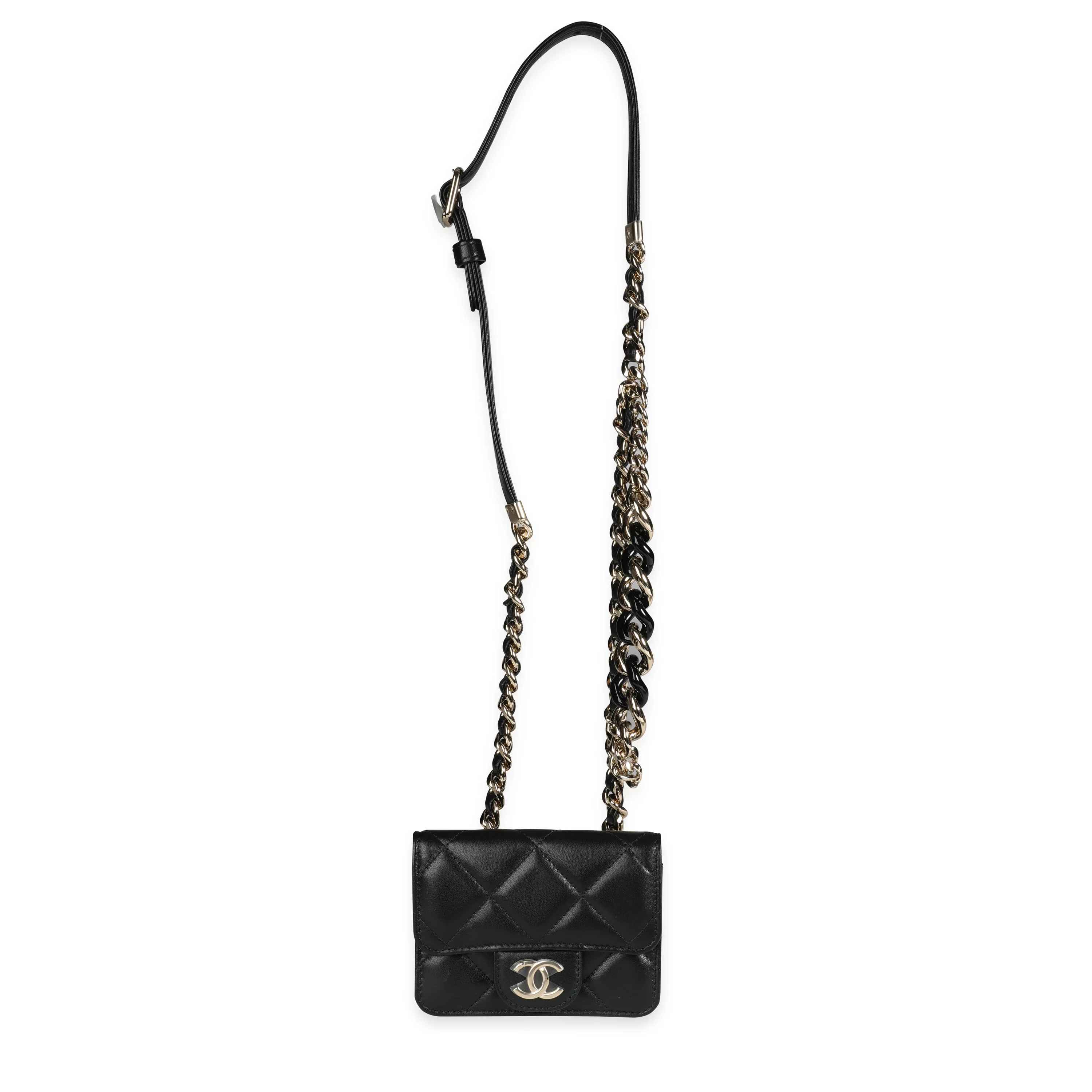 Black Quilted Lambskin Elegant Chain Mini Belt Bag - Image 3