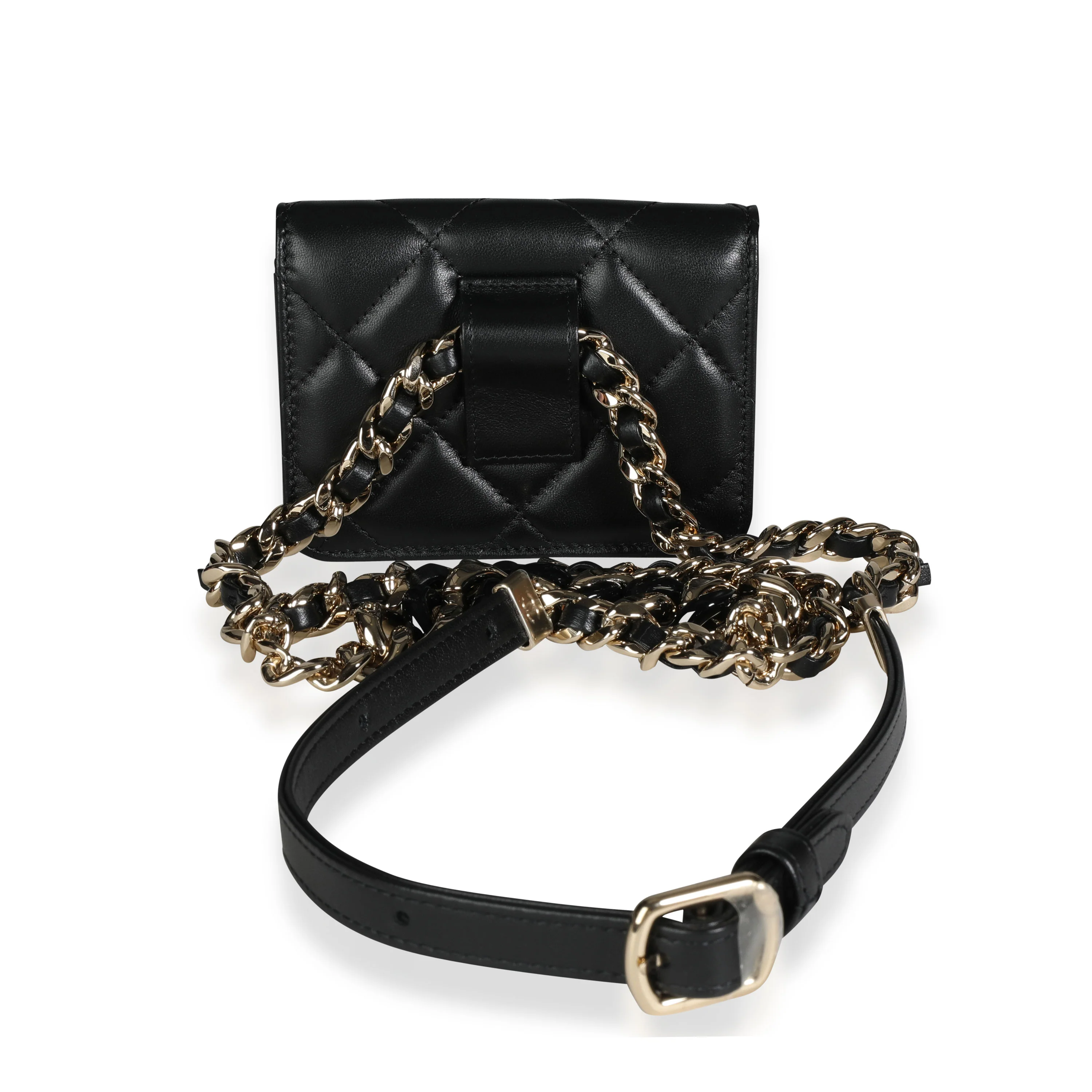 Black Quilted Lambskin Elegant Chain Mini Belt Bag - Image 4