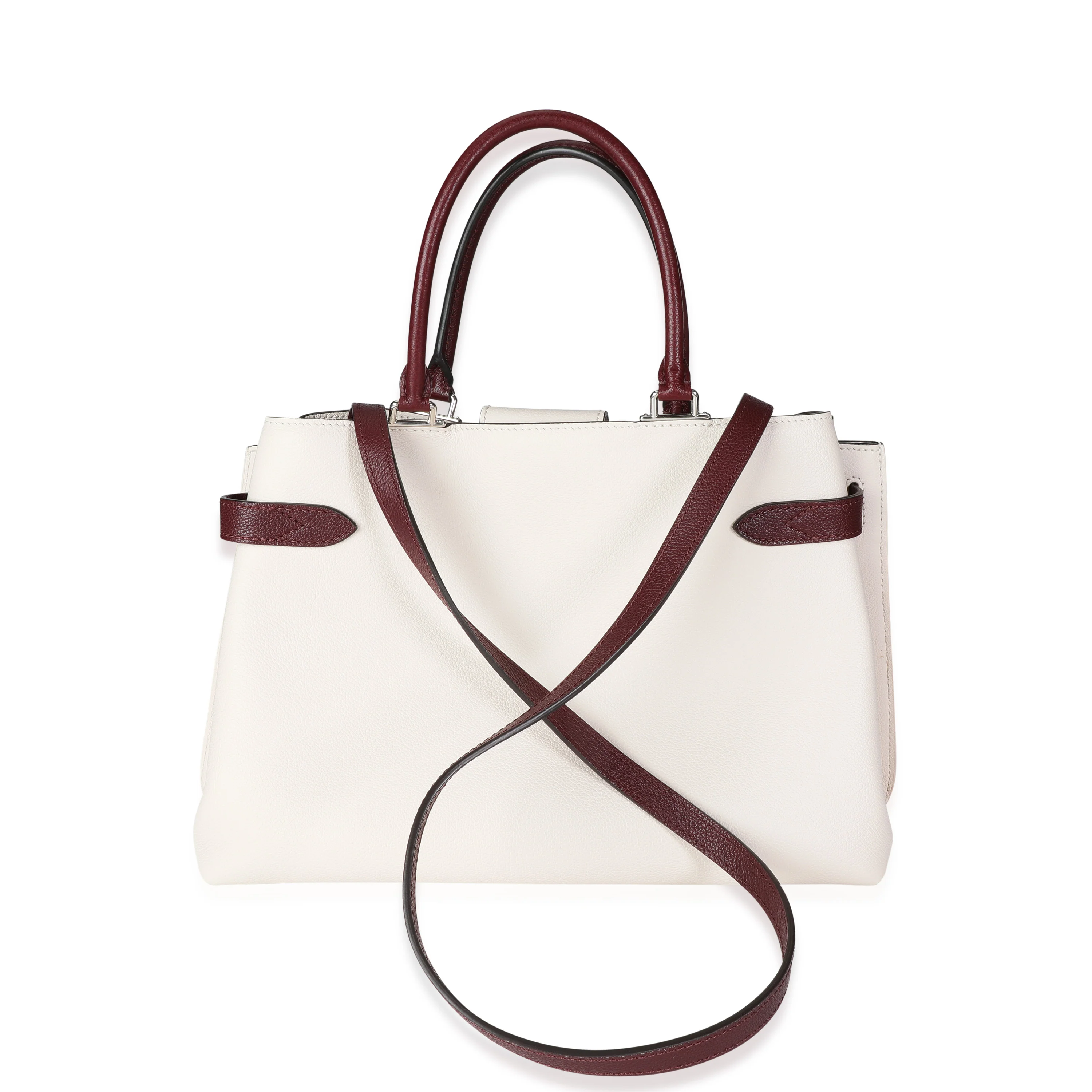 Louis Vuitton Cream & Burgundy Grained Calf Leather Lockme Day Bag - Image 3