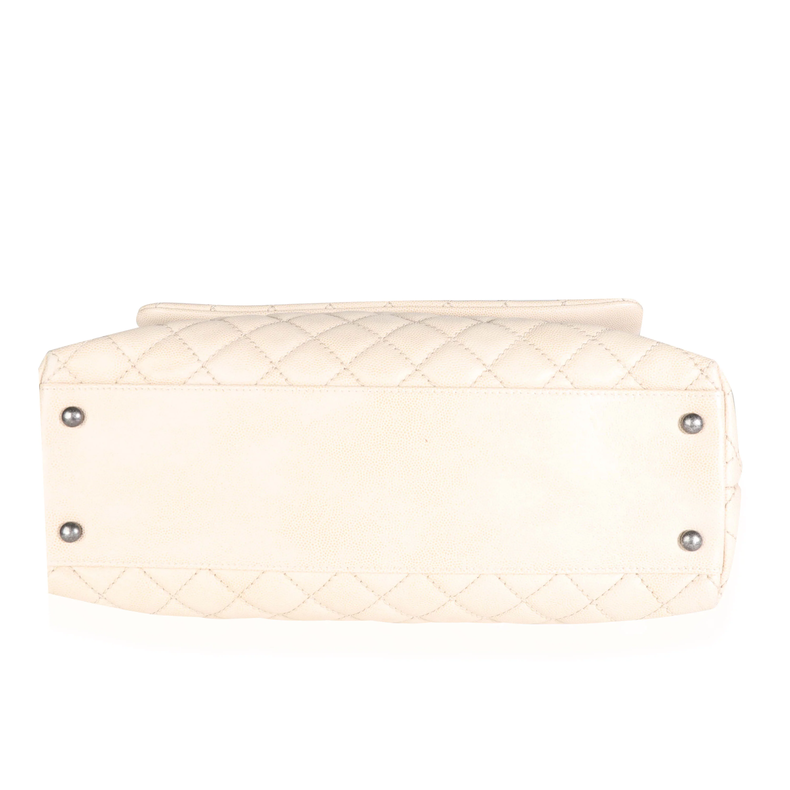 Chanel Light Beige Quilted Caviar Large Coco Top Handle Flap Bag - Image 5