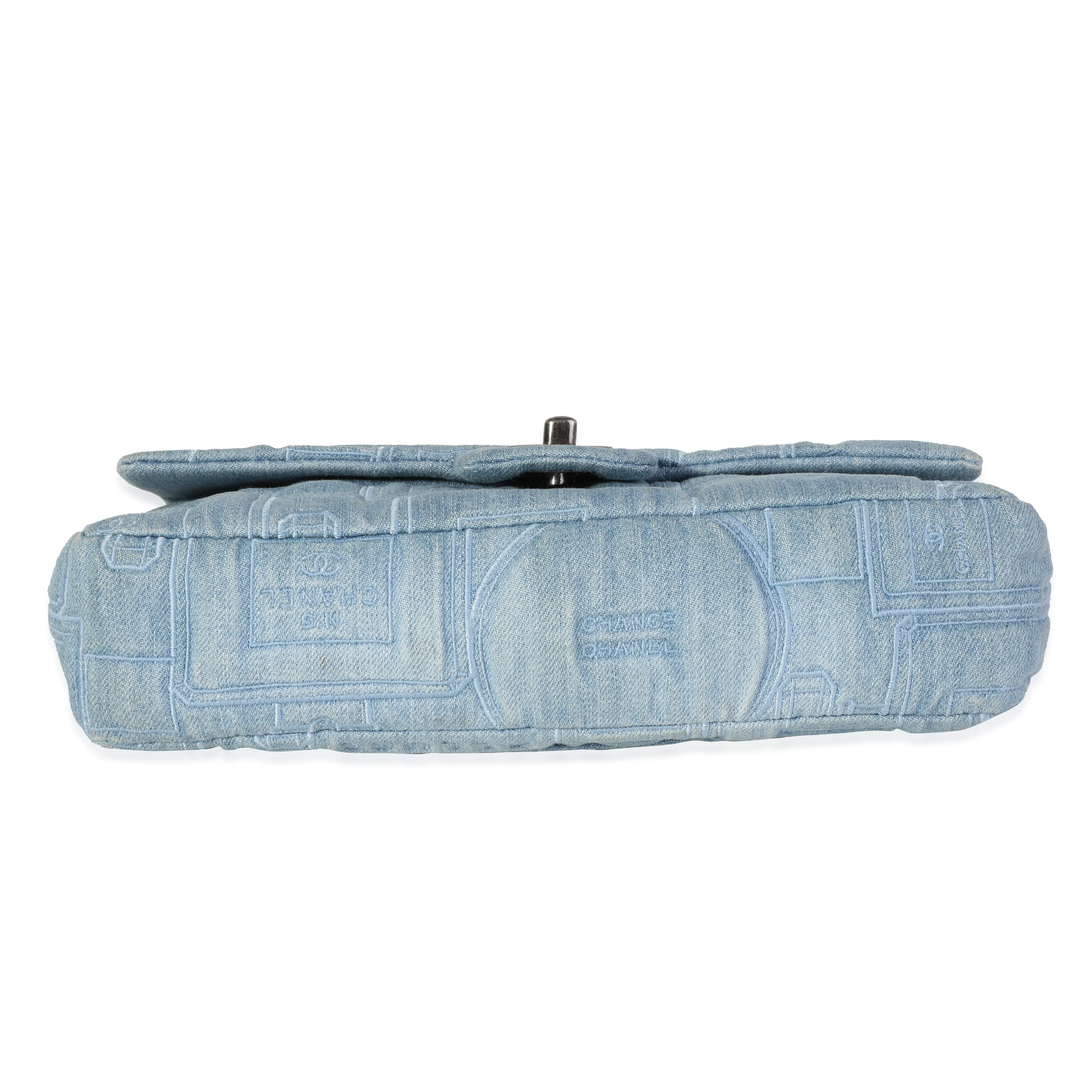 Chanel Light Blue Denim & Black Medium Perfume Bottle Embroidery Flap Bag - Image 5