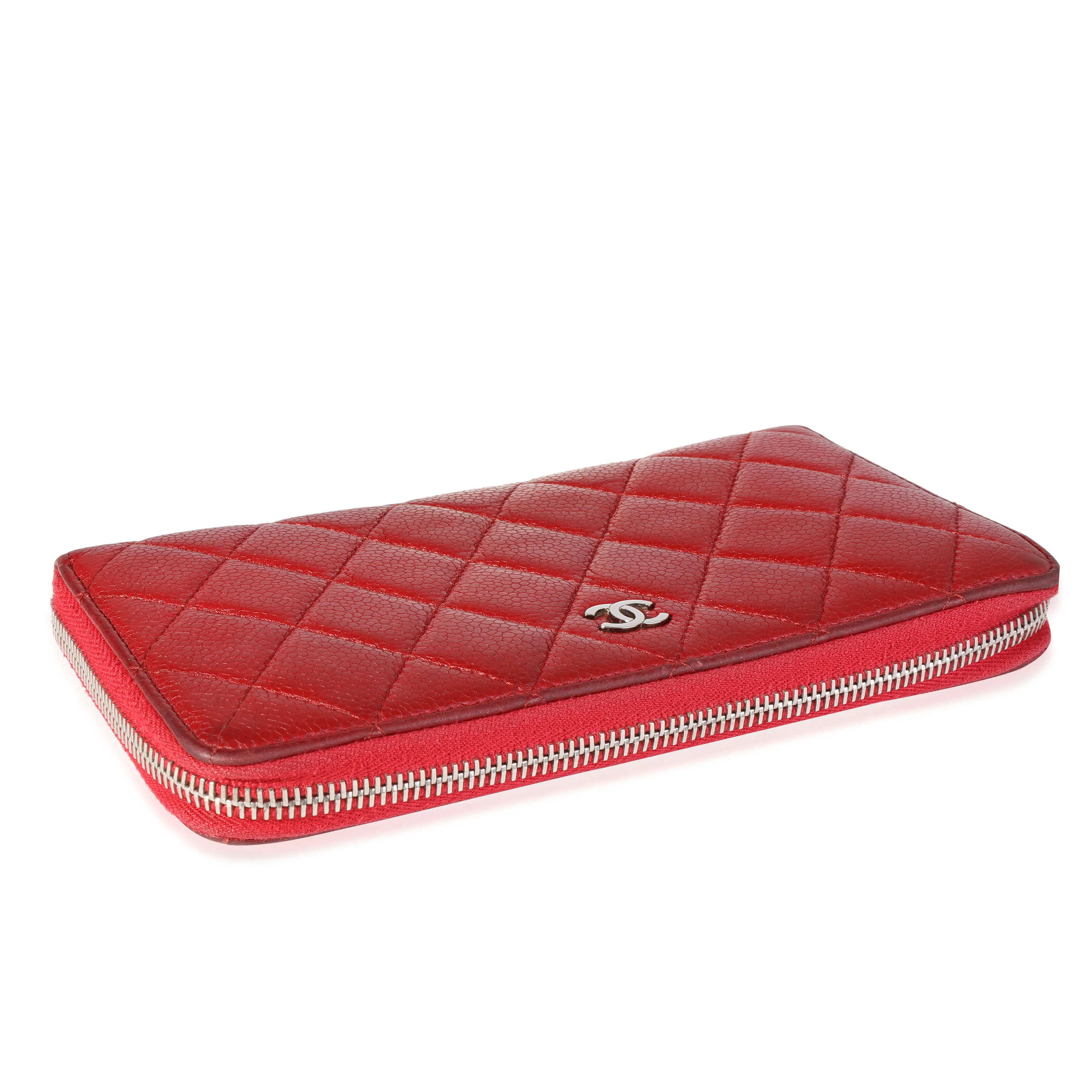 Chanel Red Quilted Caviar L-Gusset Zip-Around Wallet - Image 5