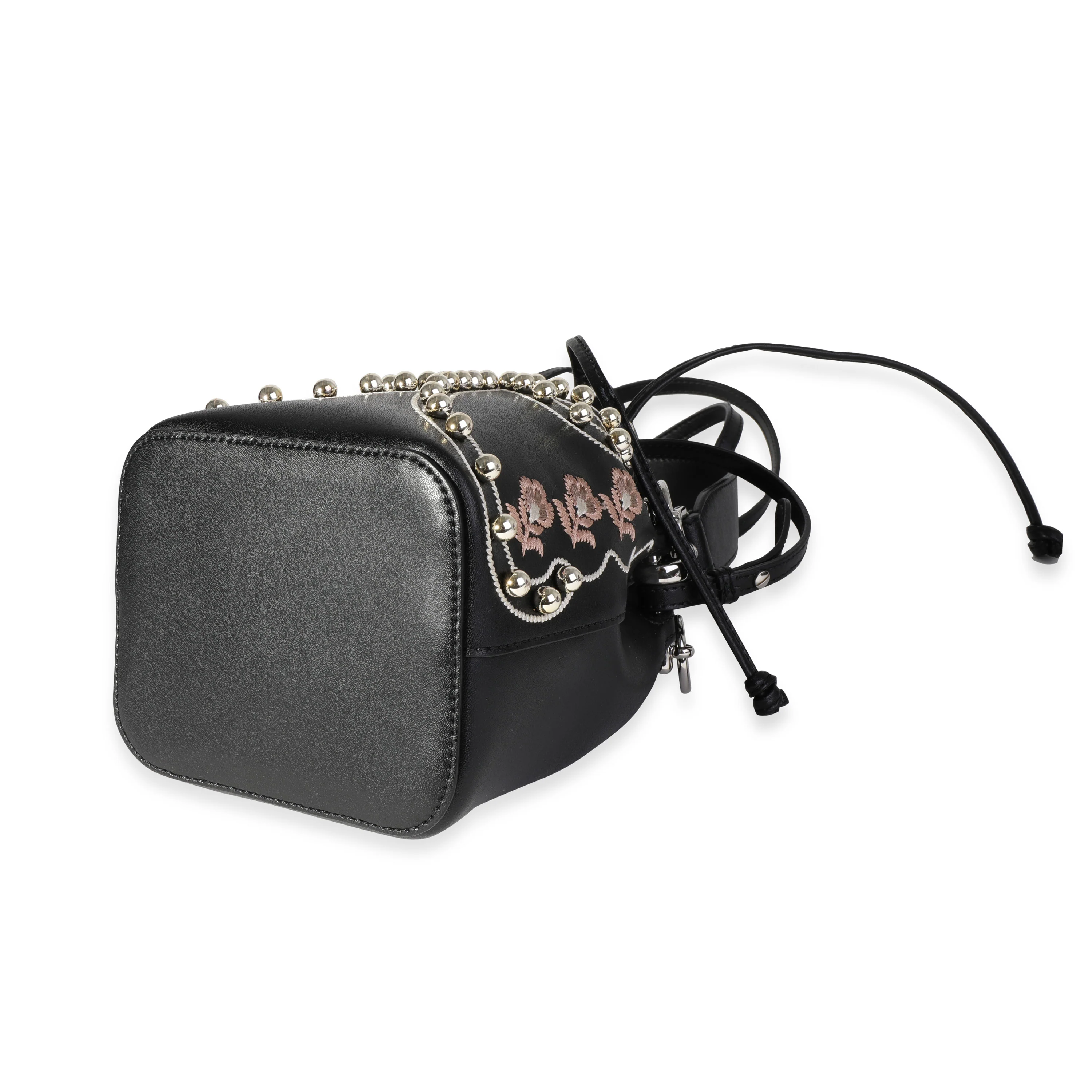 Black Leather Studded Bow Mon Tresor Bucket Bag - Image 7