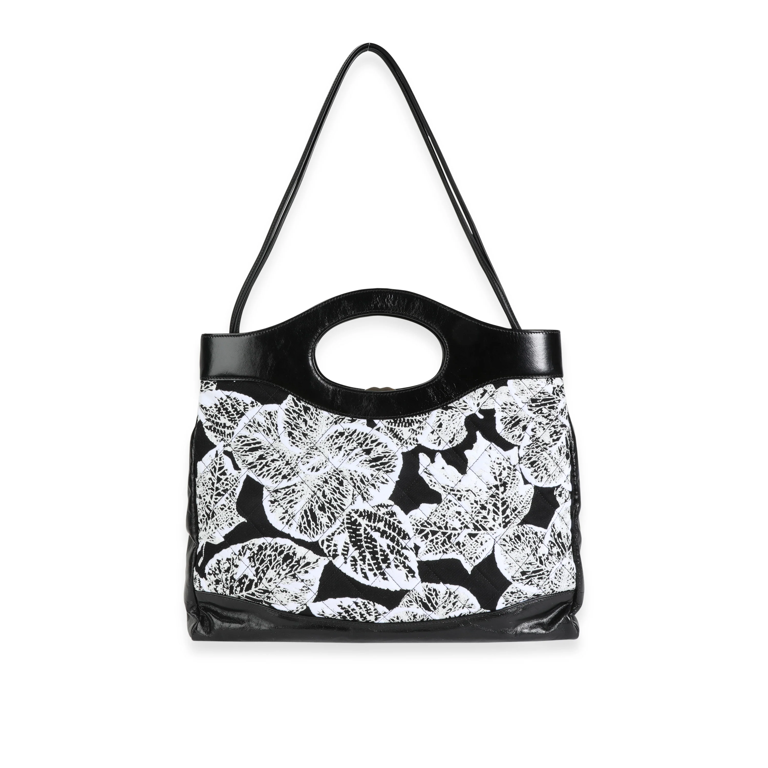 Chanel Black & White Floral Canvas and Calfskin Large 31 Bag - Image 3
