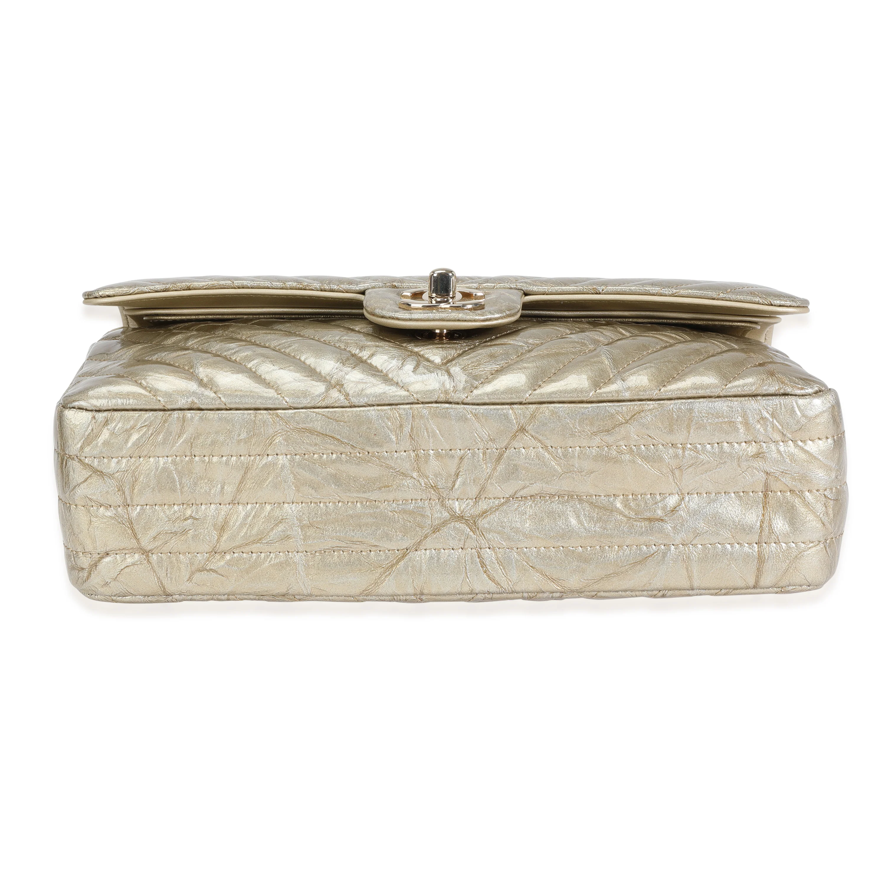 Chanel Gold Chevron Quilted Patent Leather Medium Classic Double Flap Bag - Image 5