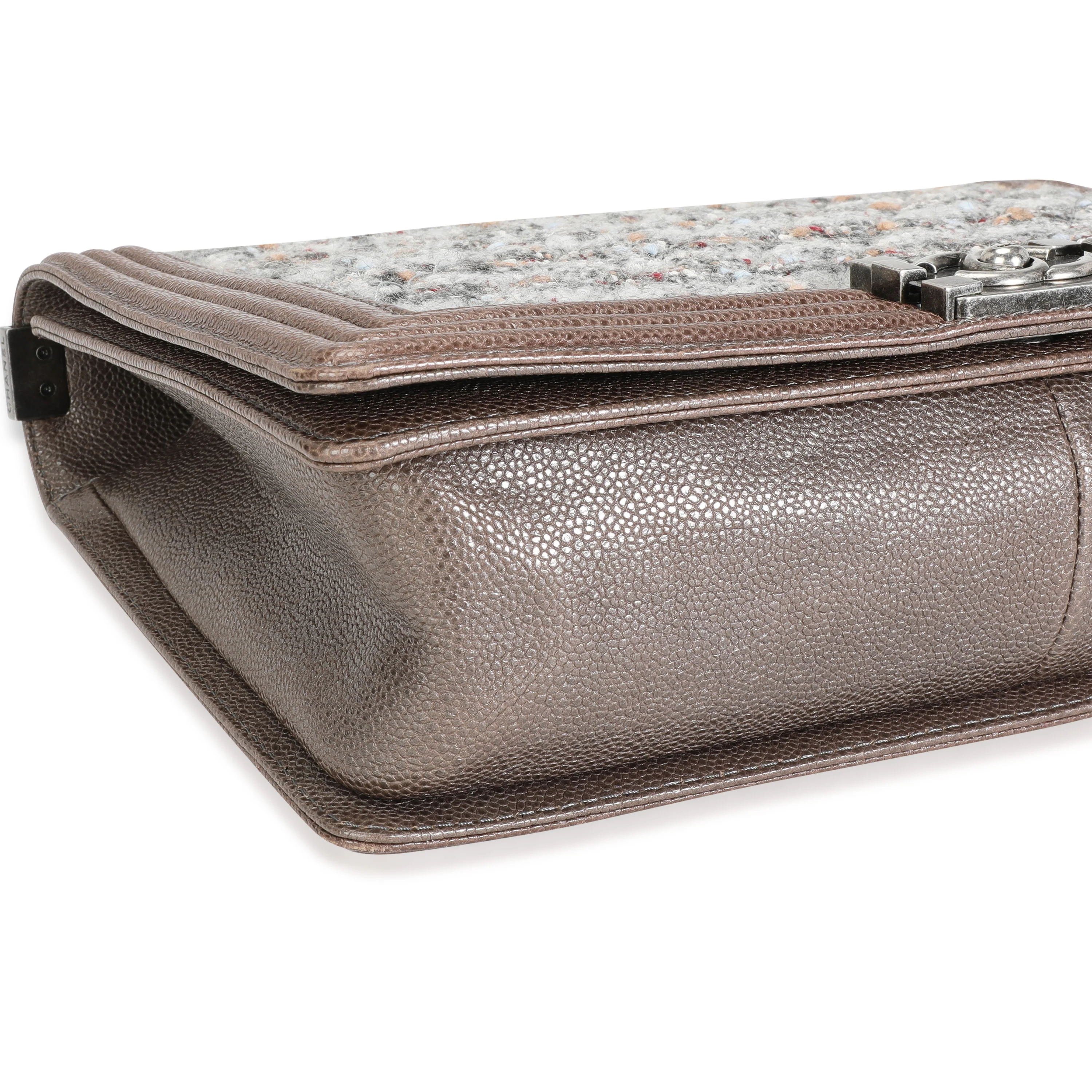 Taupe and Multicolor Tweed Caviar Large Boy Handbag - Image 5