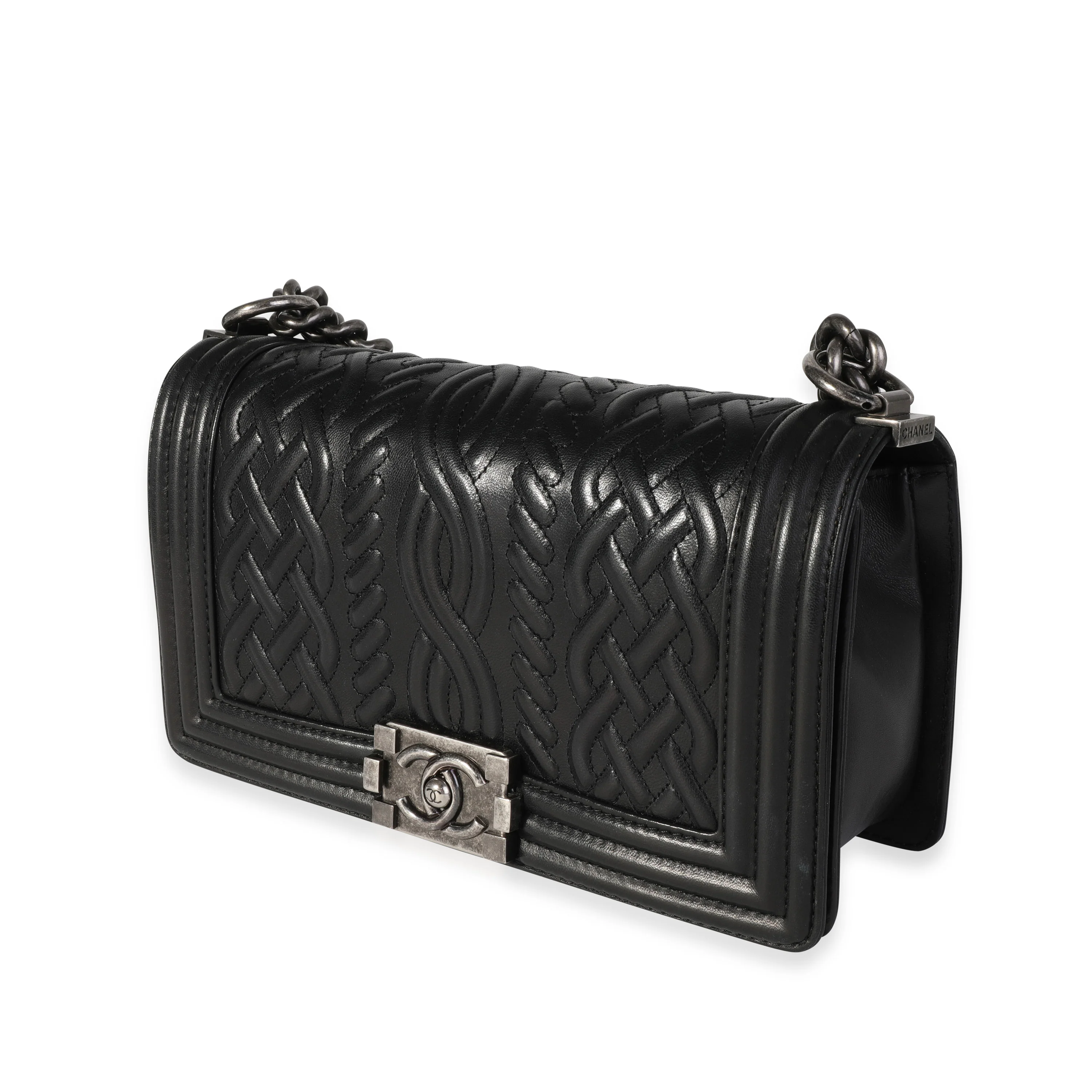 Chanel Black Chain-Quilted Lambskin Old Medium Boy Bag - Image 2