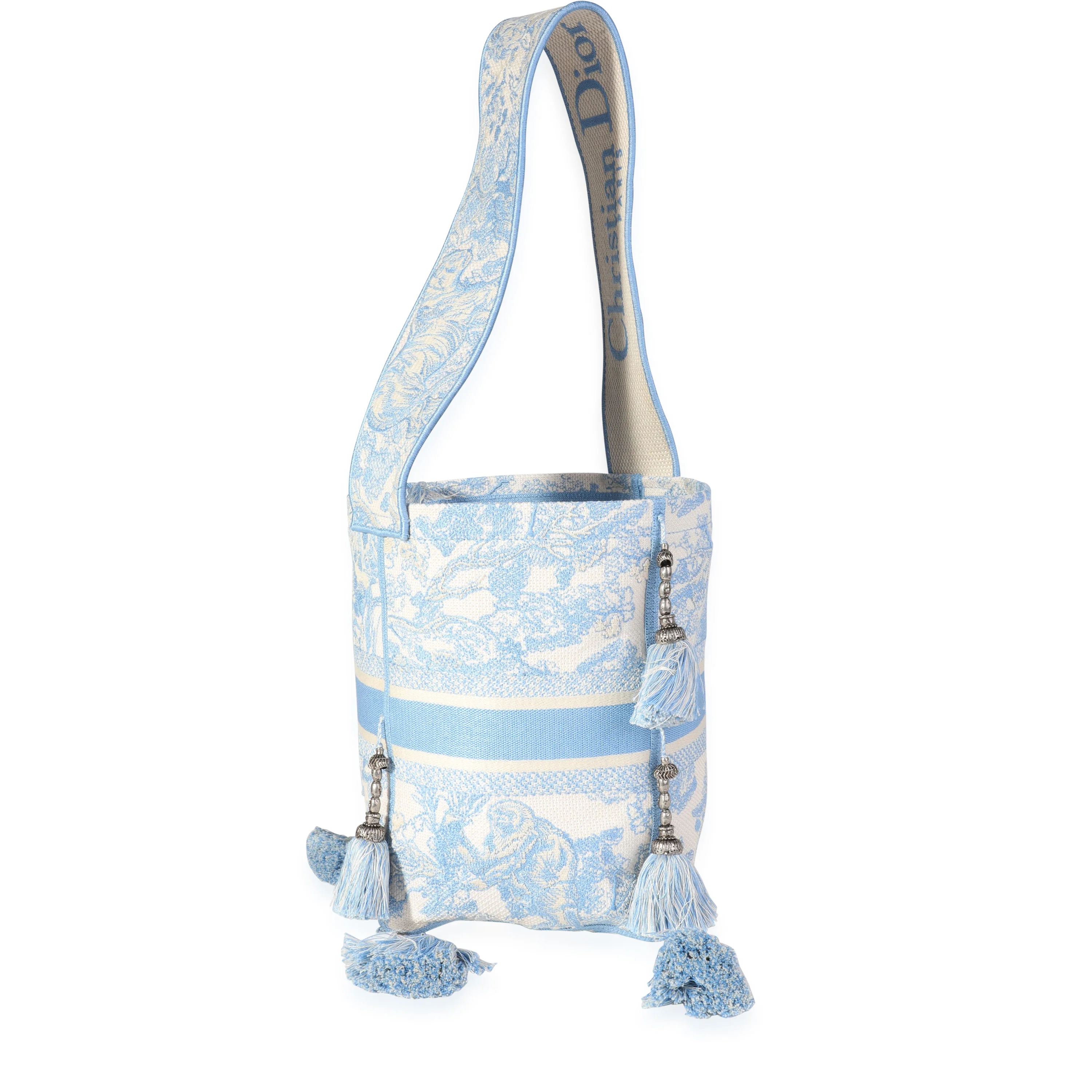 Christian Dior Turquoise Toile de Jouy Embroidery D-Bubble Bucket Bag - Image 3