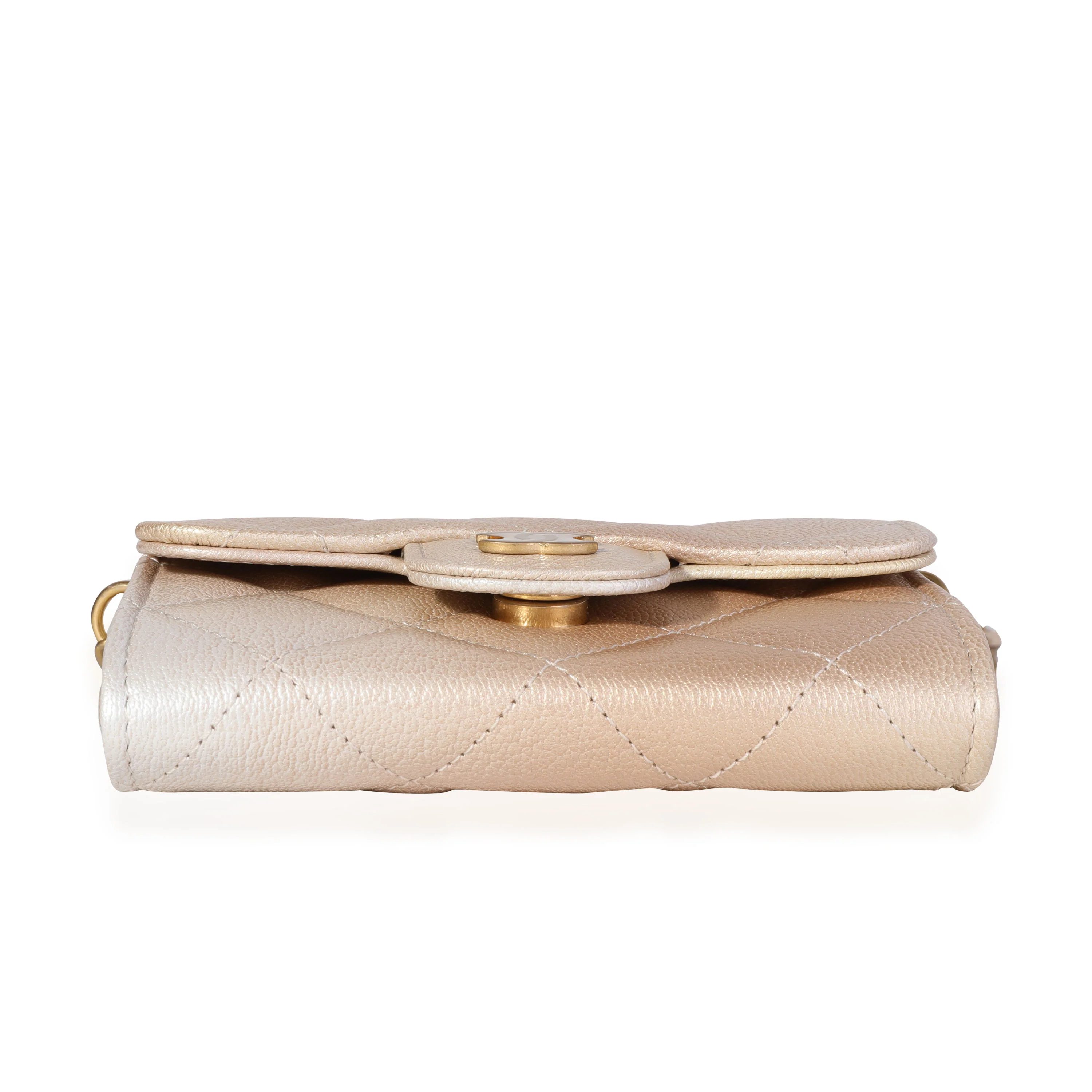 Gold Metallic Ombré Quilted Goatskin Classic Mini Clutch with Chain - Image 5