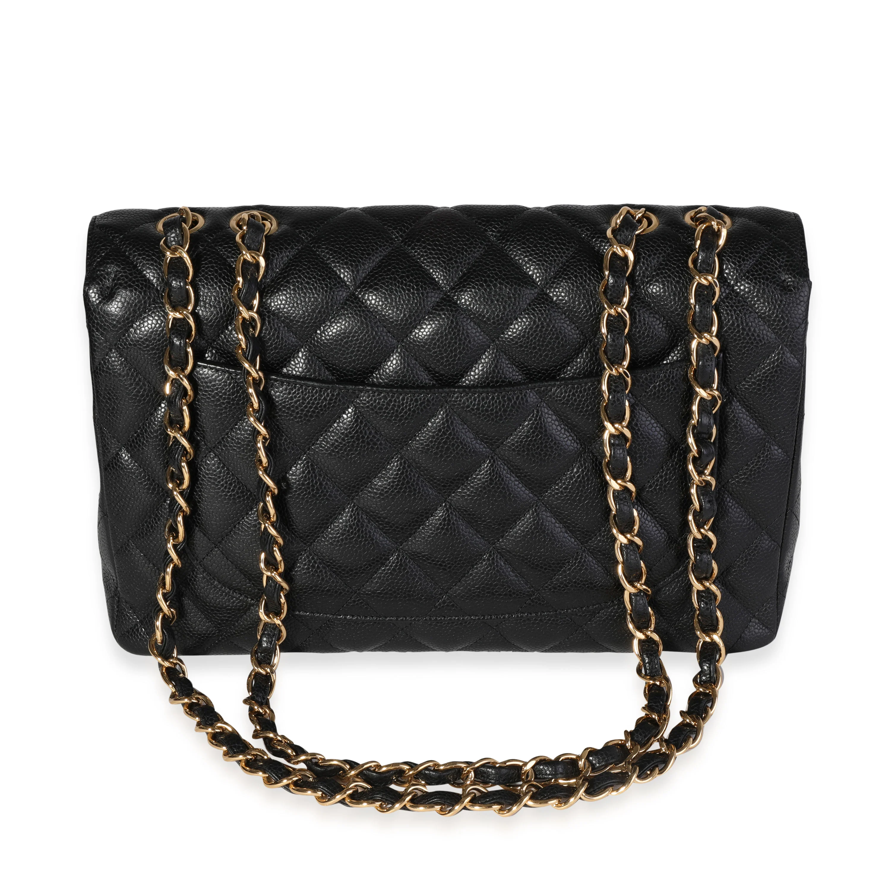 Black Quilted Caviar Jumbo Classic Single Flap Handbag - Image 3