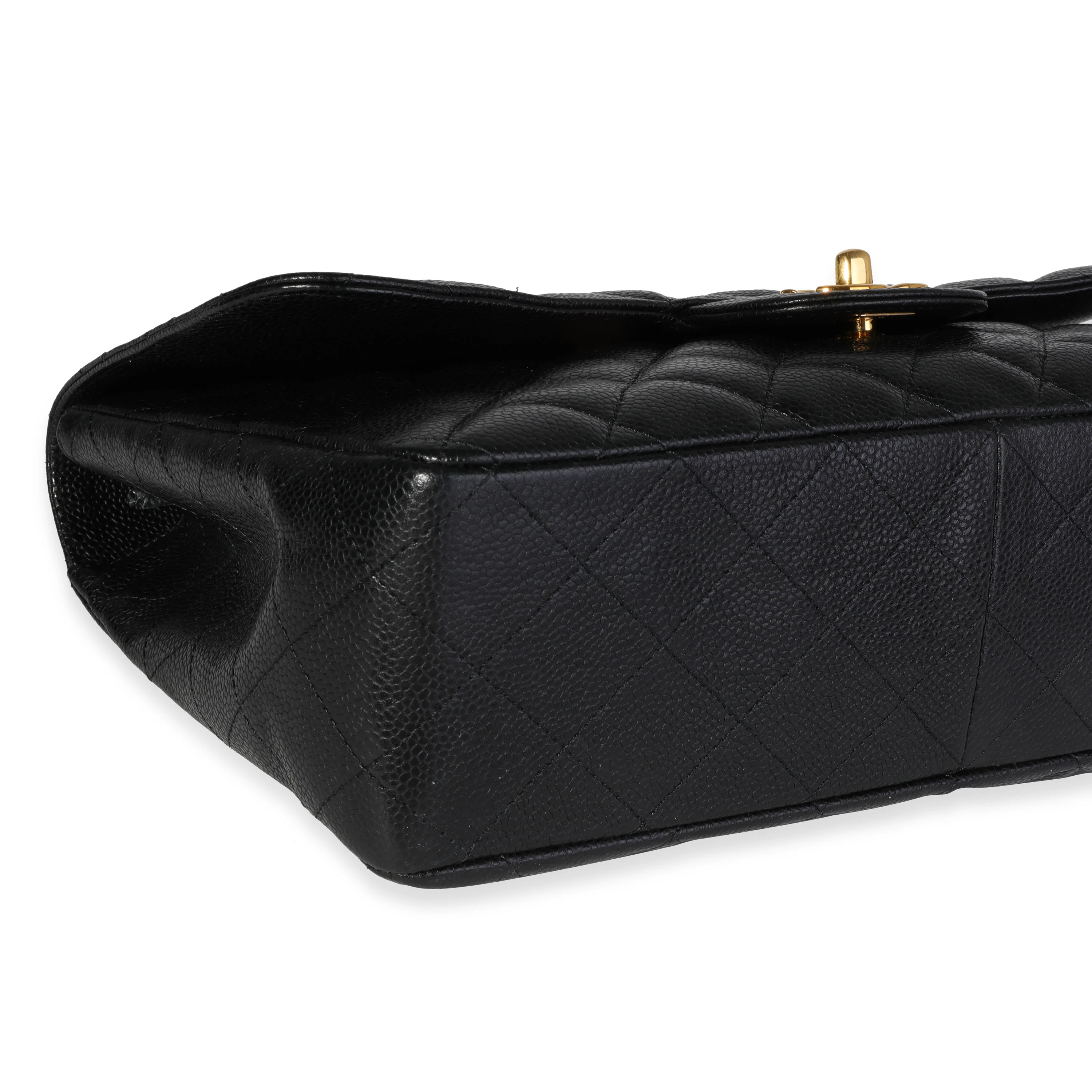 Black Quilted Caviar Jumbo Classic Single Flap Handbag - Image 7