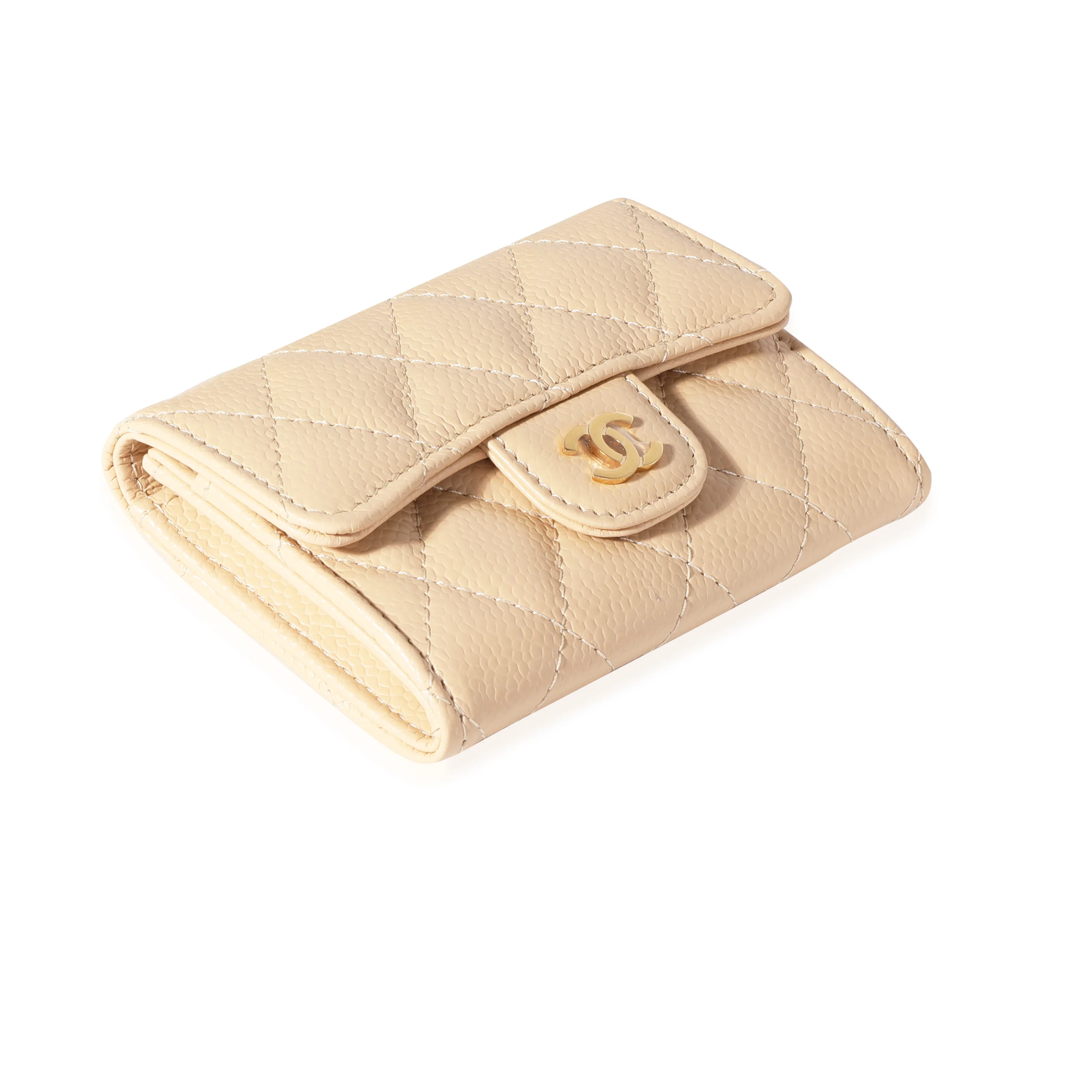 Chanel Beige Quilted Caviar Flap Card Holder Wallet - Image 6