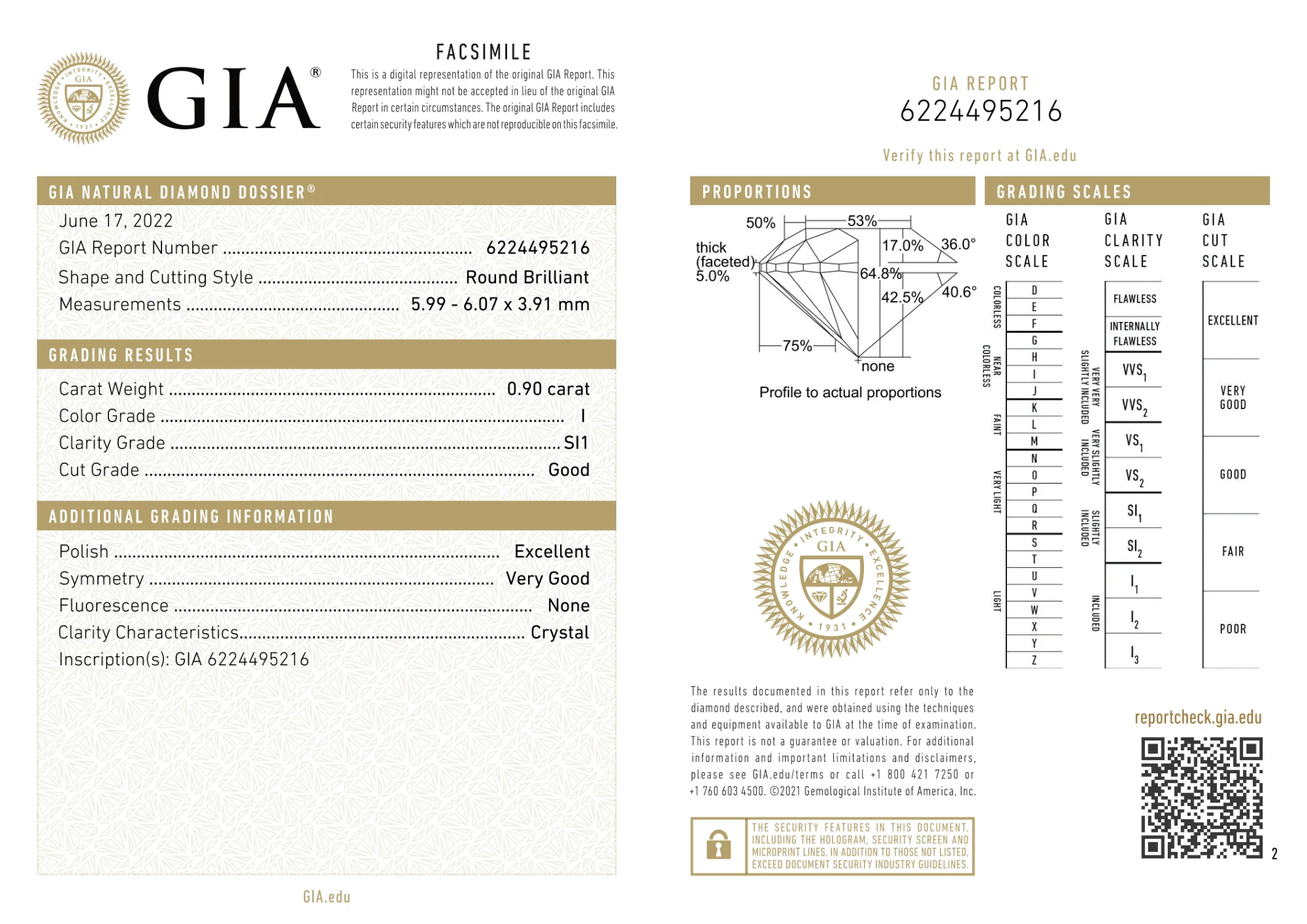 GIA Certified 0.90 Ct Round cut I SI1 Loose Diamond - Image 2