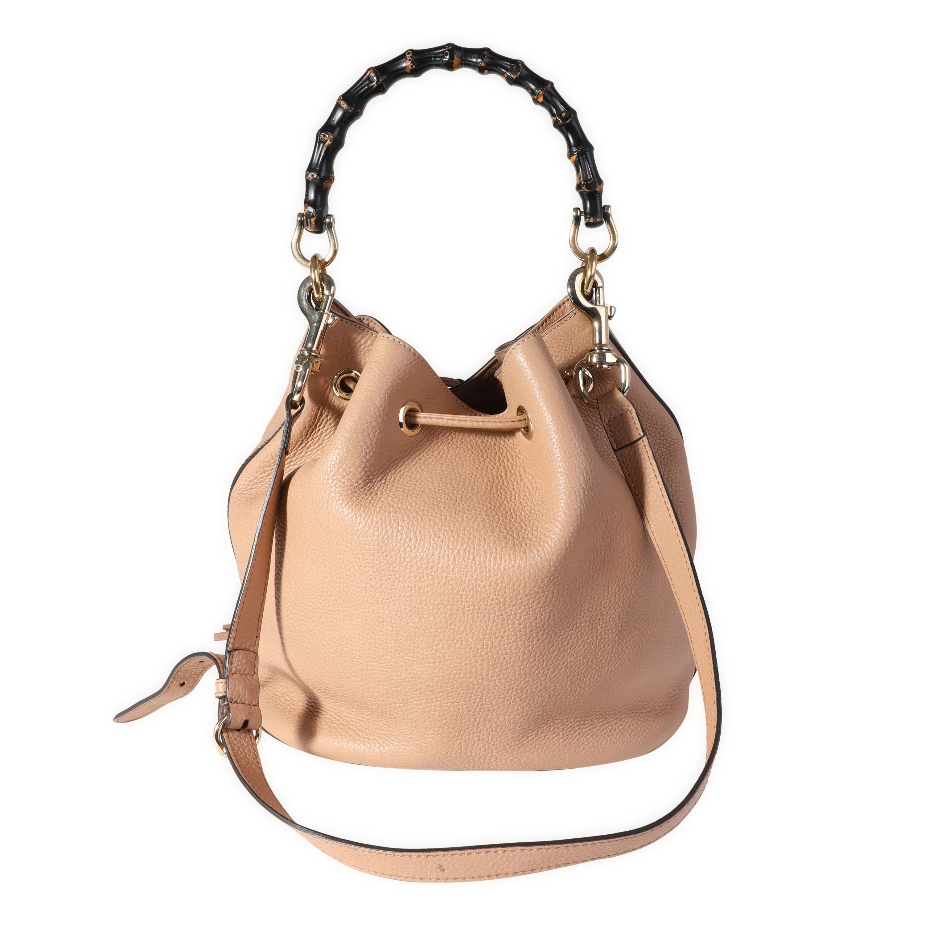 Gucci Beige Pebbled Leather Miss Bamboo Bucket Bag - Image 3