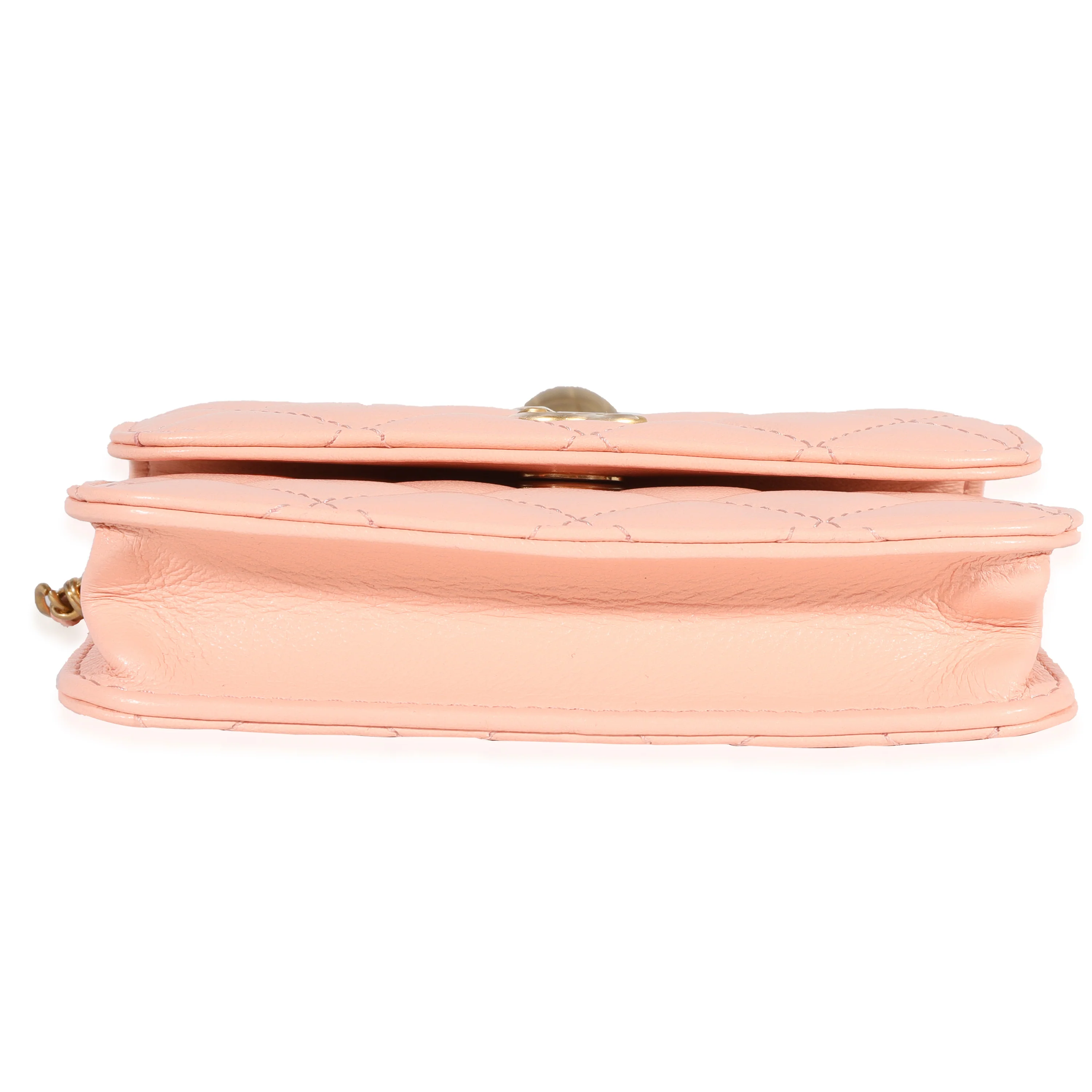 Light Orange Quilted Lambskin Pearl Crush Clutch - Image 5