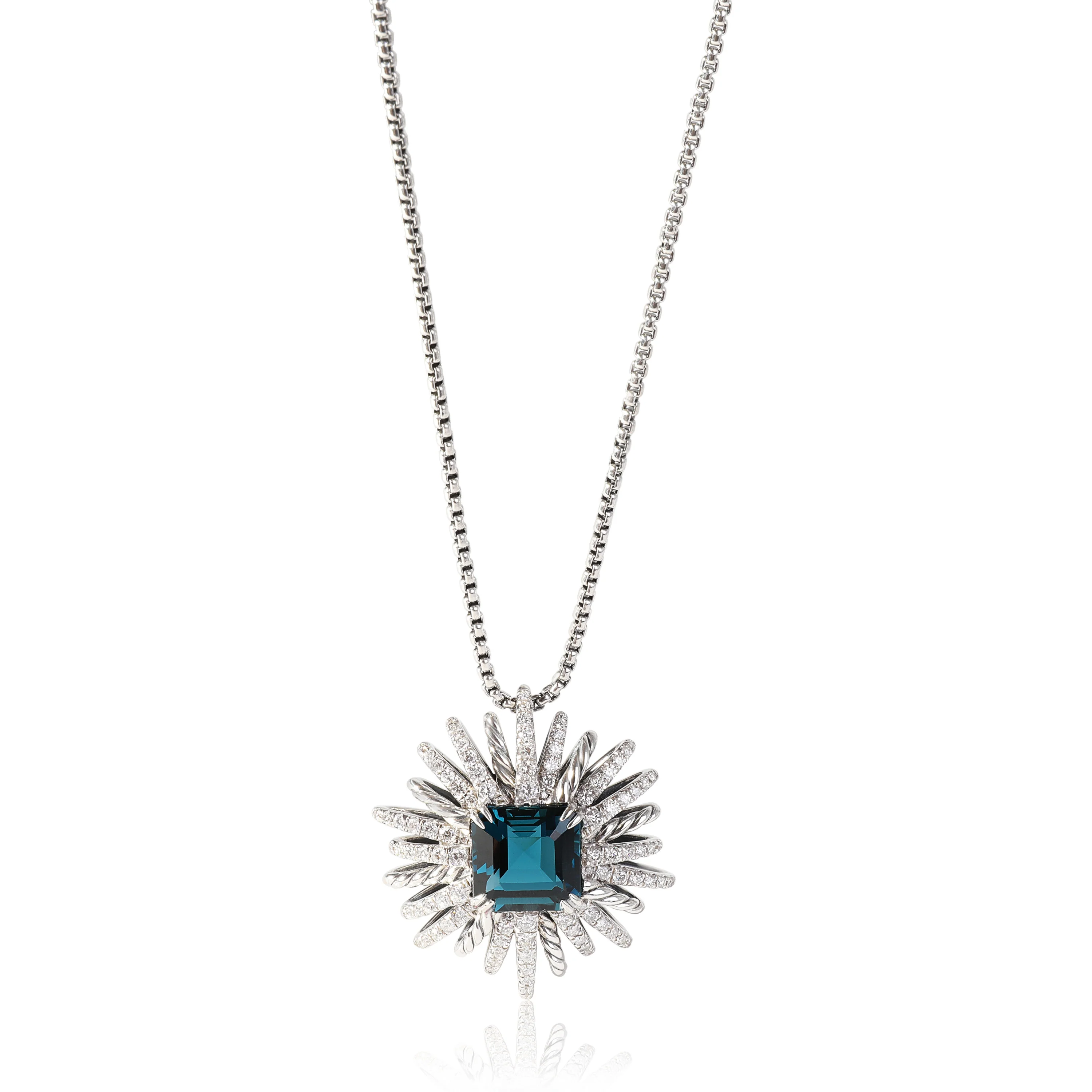 David Yurman Starburst Blue Topaz Diamond Necklace in Sterling Silver