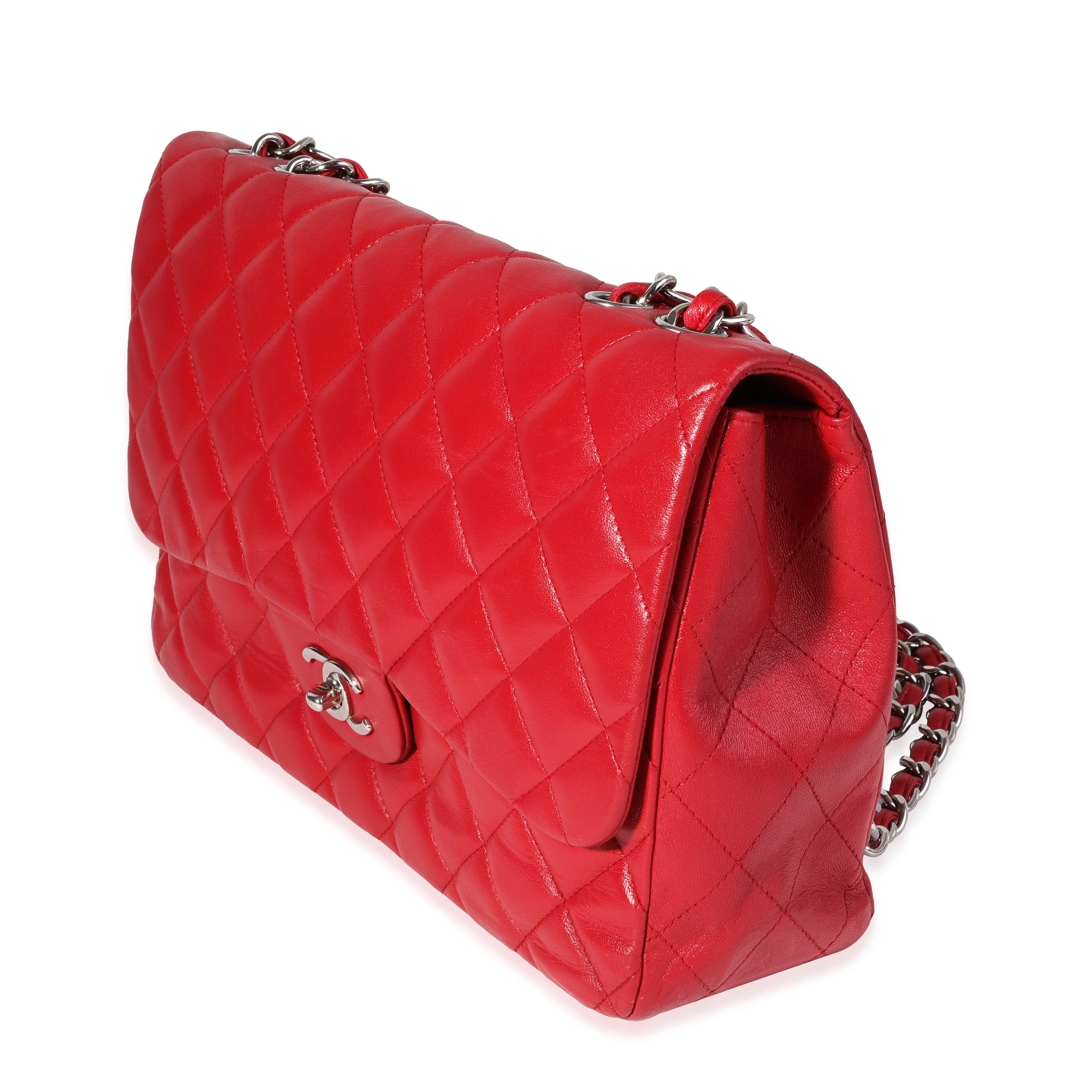 Chanel Red Quilted Lambskin Jumbo Classic Single Flap Bag - Image 2