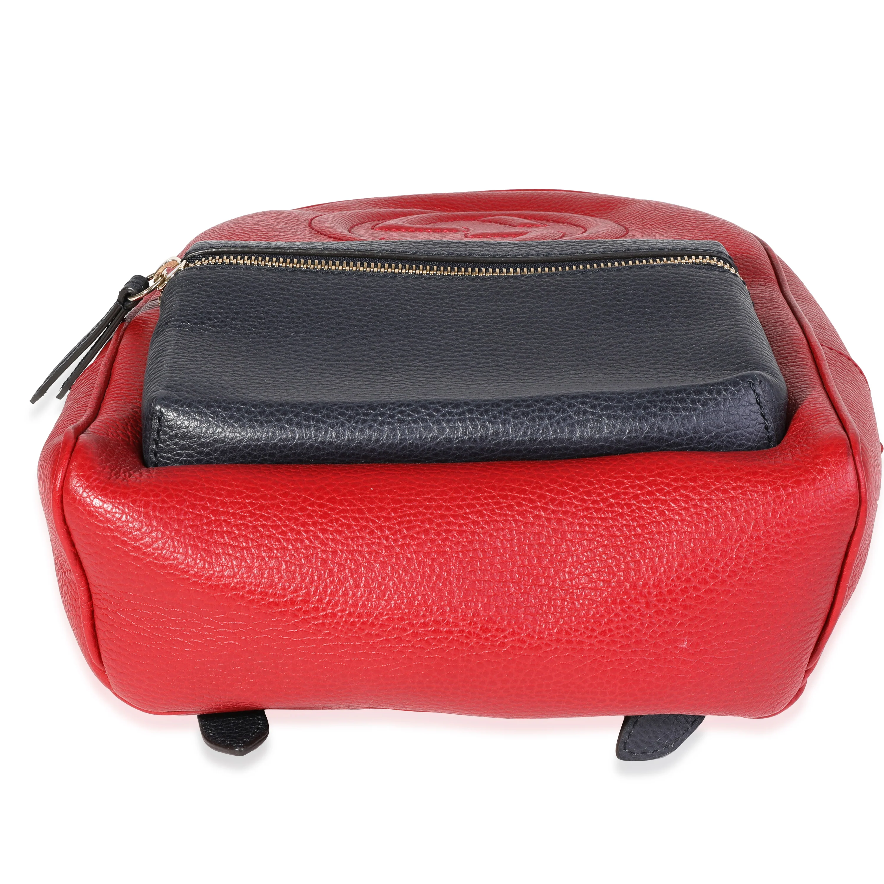 Red & Navy Pebbled Leather Soho Chain Backpack - Image 4