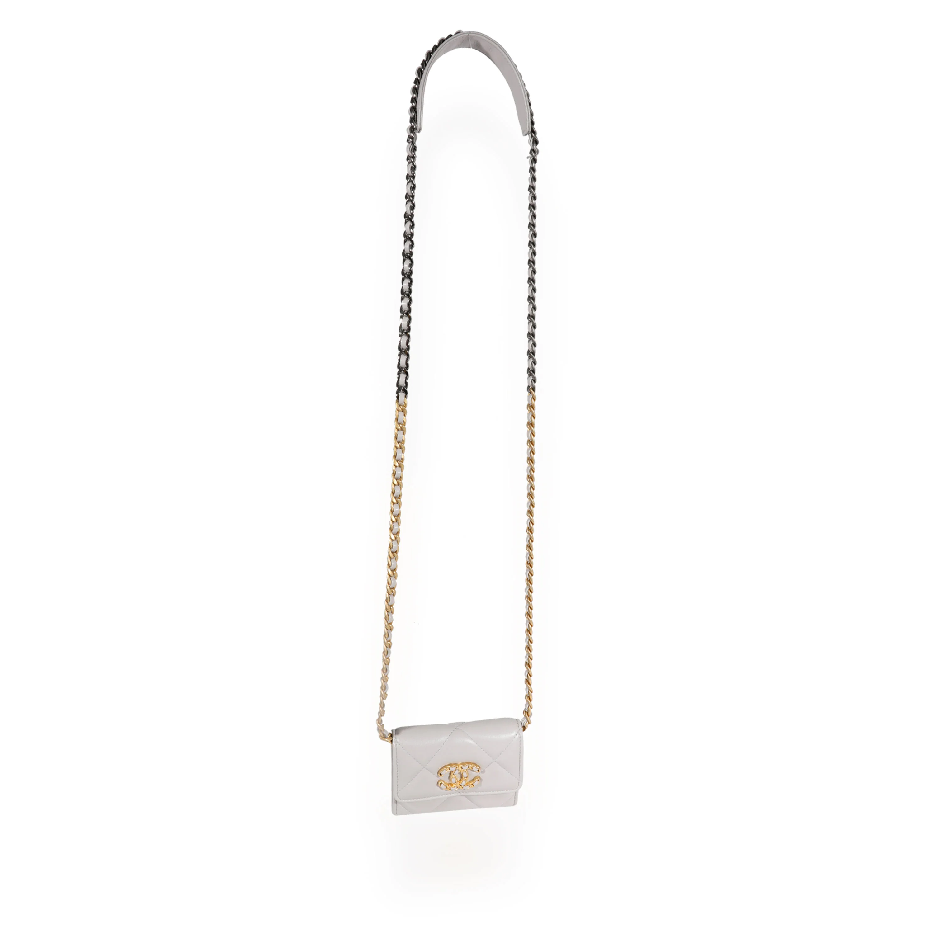 Chanel Gray Quilted Lambskin Chanel 19 Flap Coin Purse with Chain - Image 4
