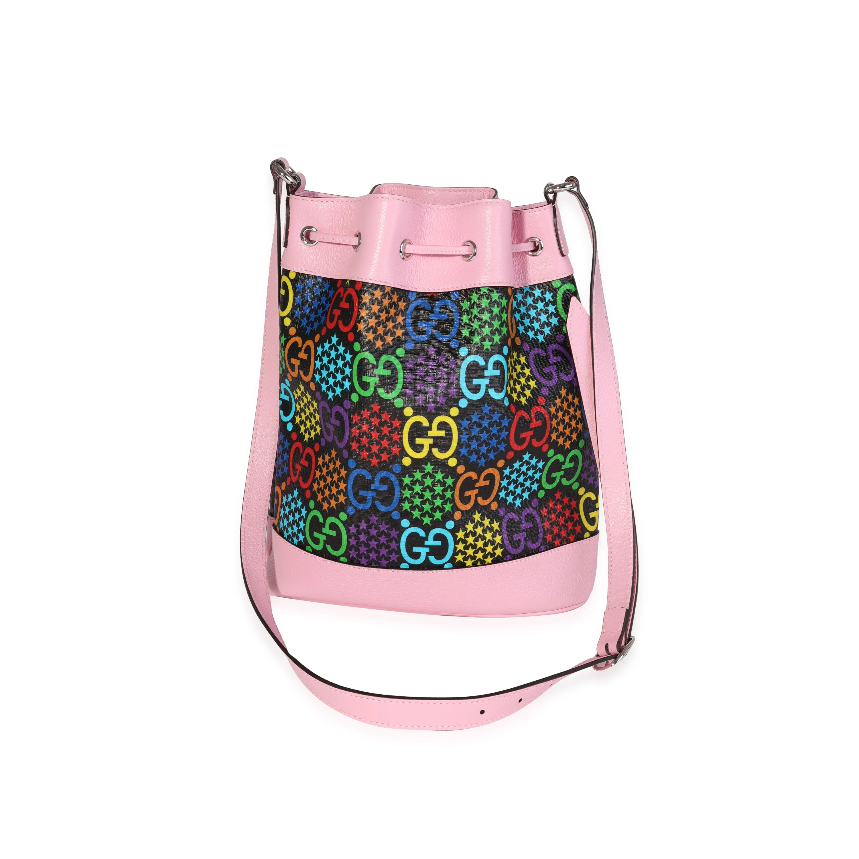 Multicolor Coated Canvas & Pink Leather Psychedelic Bucket Bag - Image 3