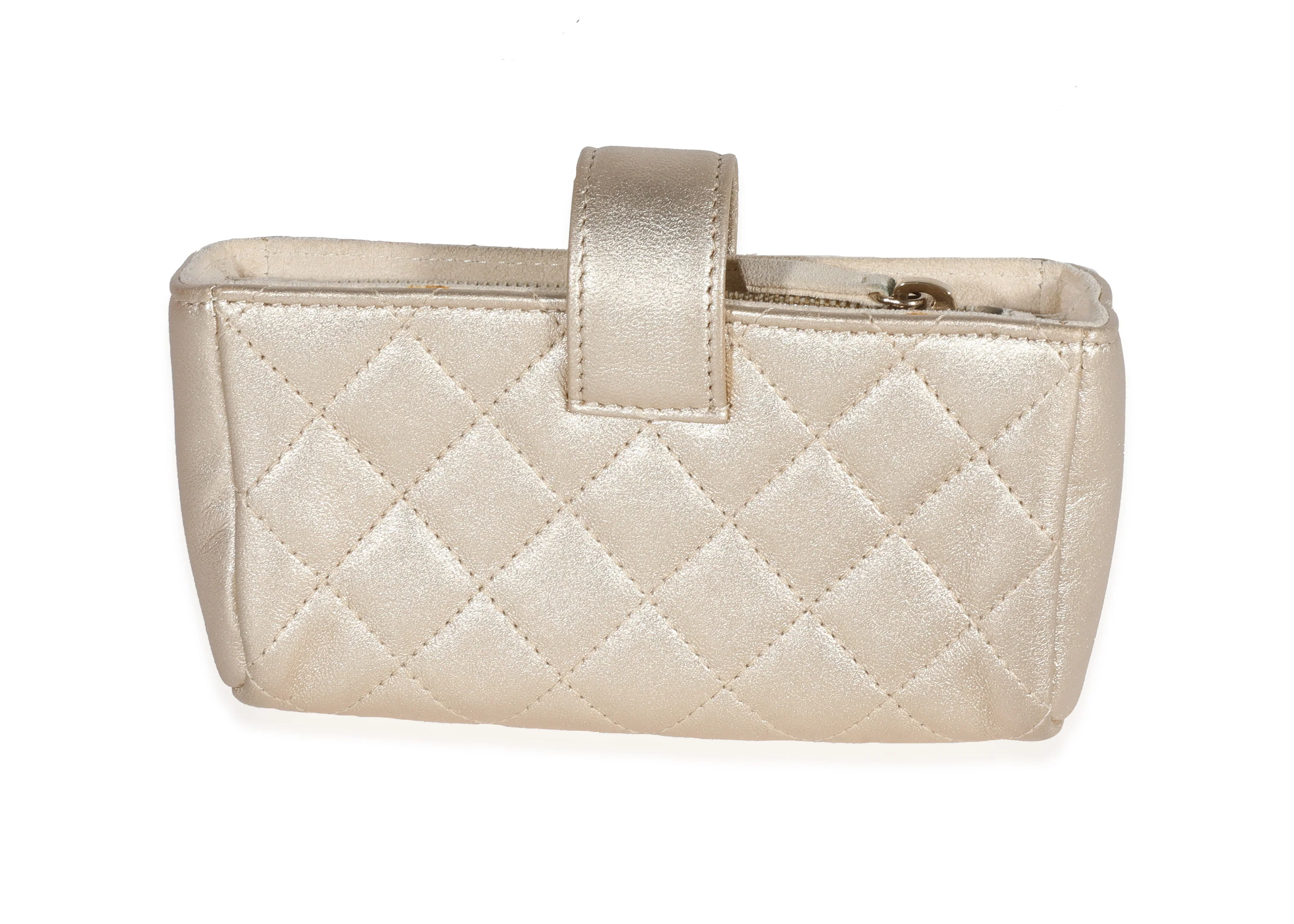 Chanel Gold Quilted Lambskin Mini Phone Holder Clutch - Image 3