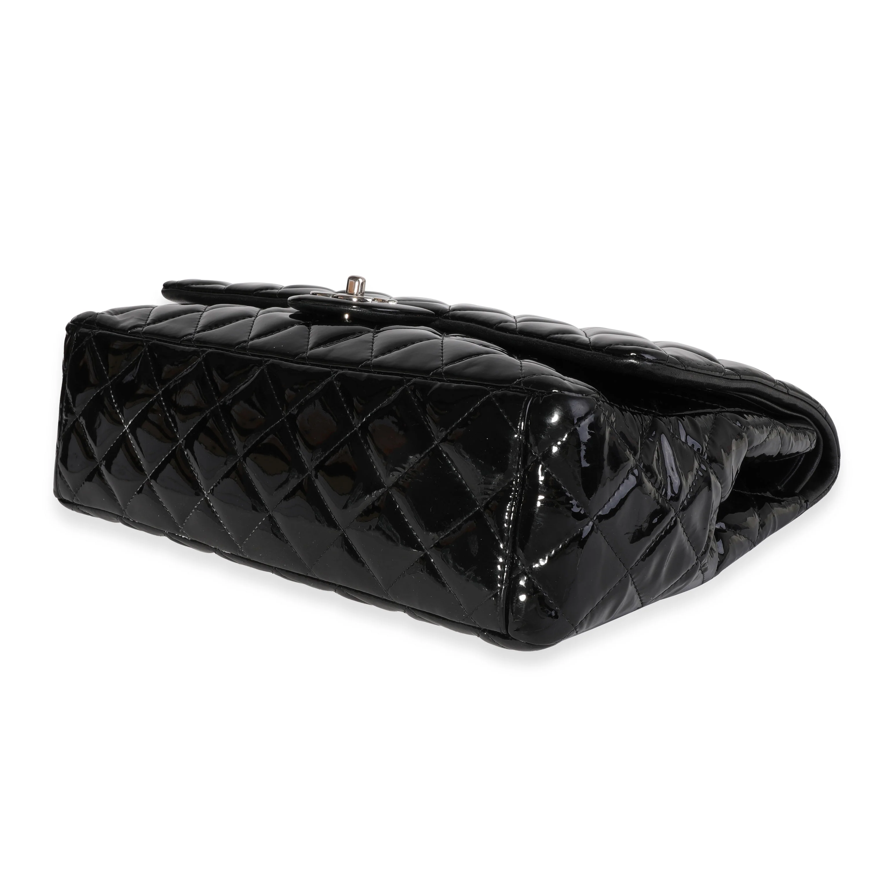 Black Quilted Patent Leather Maxi Classic Double Flap Bag - Image 7