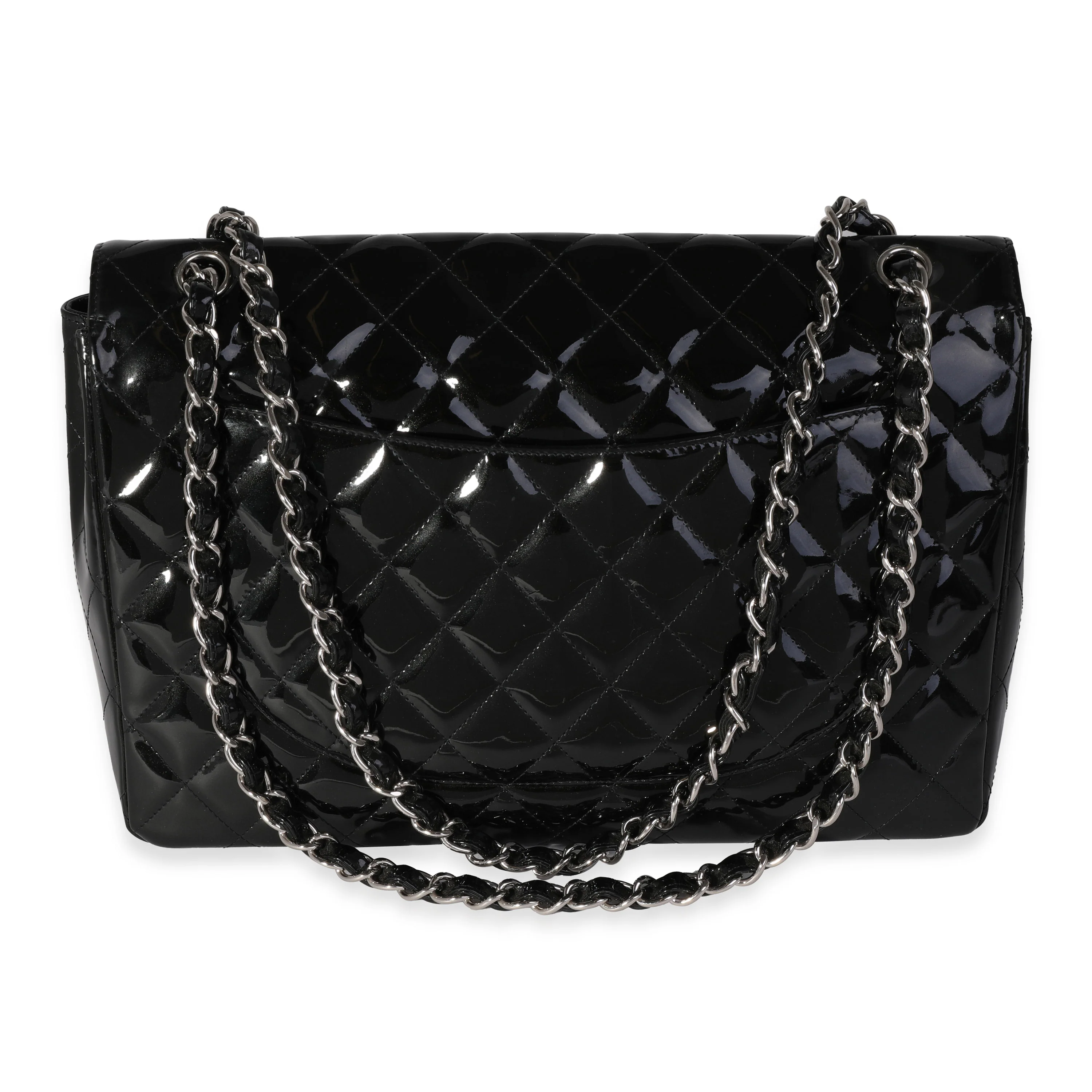 Chanel Black Quilted Patent Leather Maxi Classic Single Flap Bag - Image 3