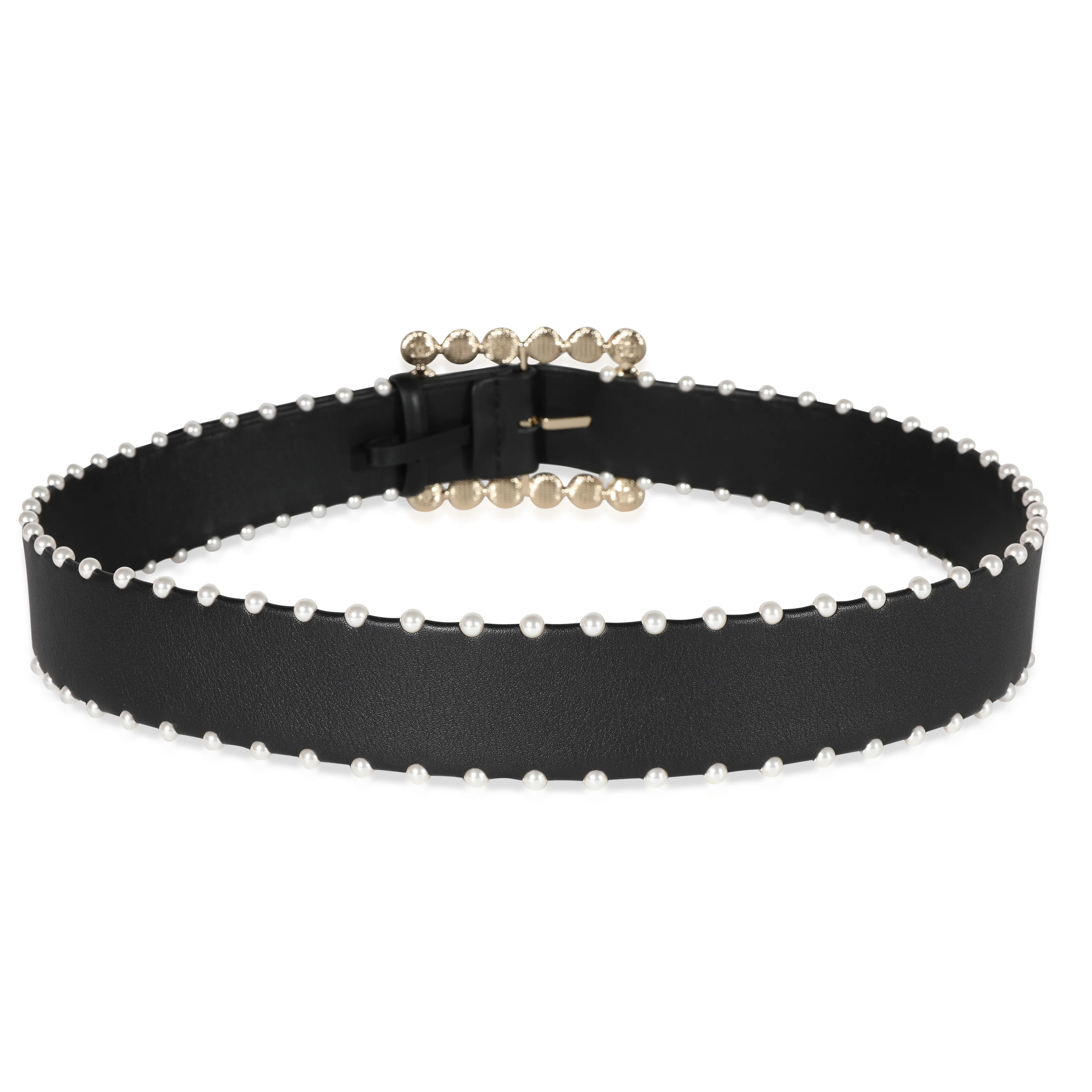 Chanel Runway Faux Pearl Black Leather Belt - Image 2