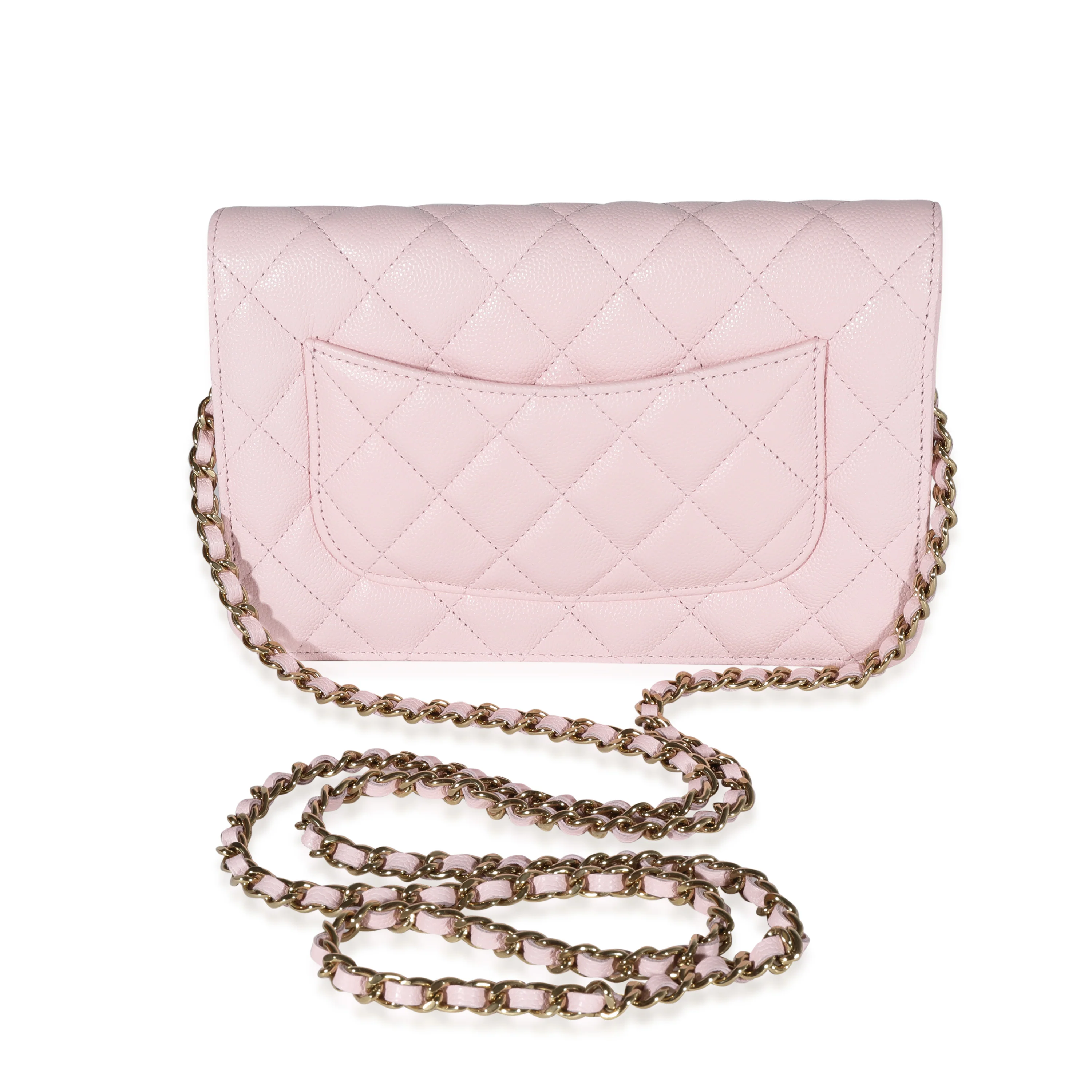 Chanel Pale Pink Quilted Caviar Wallet on Chain - Image 5