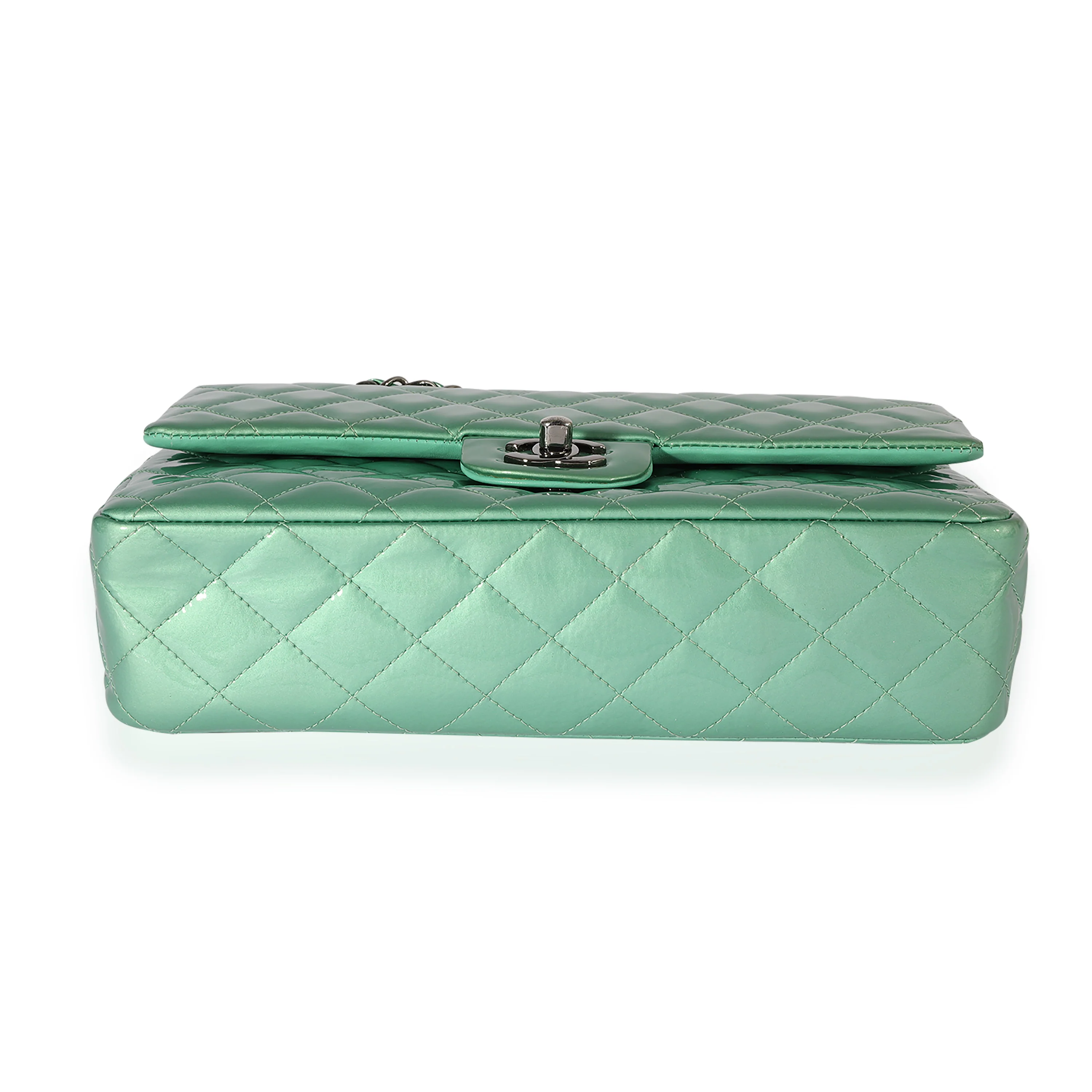 Chanel Seafoam Quilted Patent Leather Medium Classic Double Flap Bag - Image 5