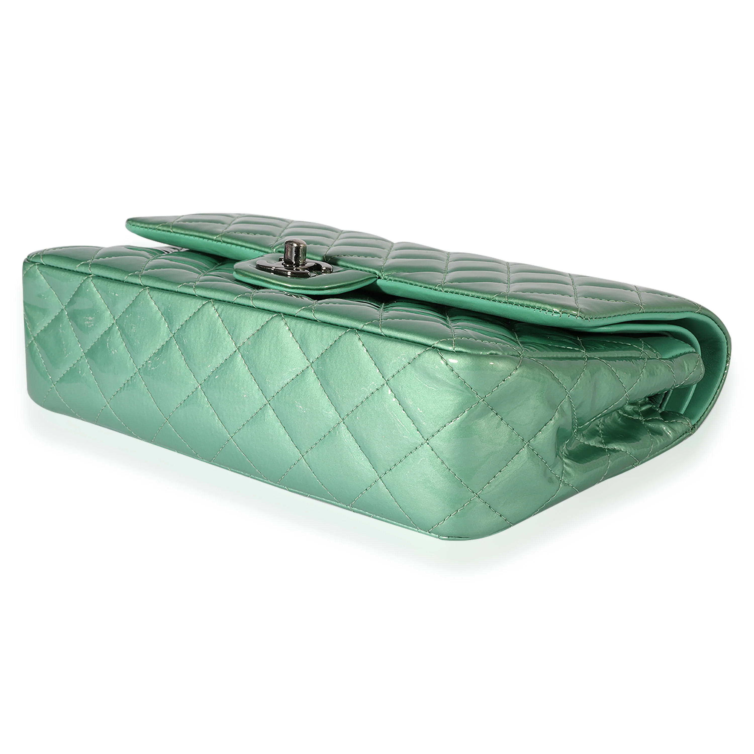 Chanel Seafoam Quilted Patent Leather Medium Classic Double Flap Bag - Image 7