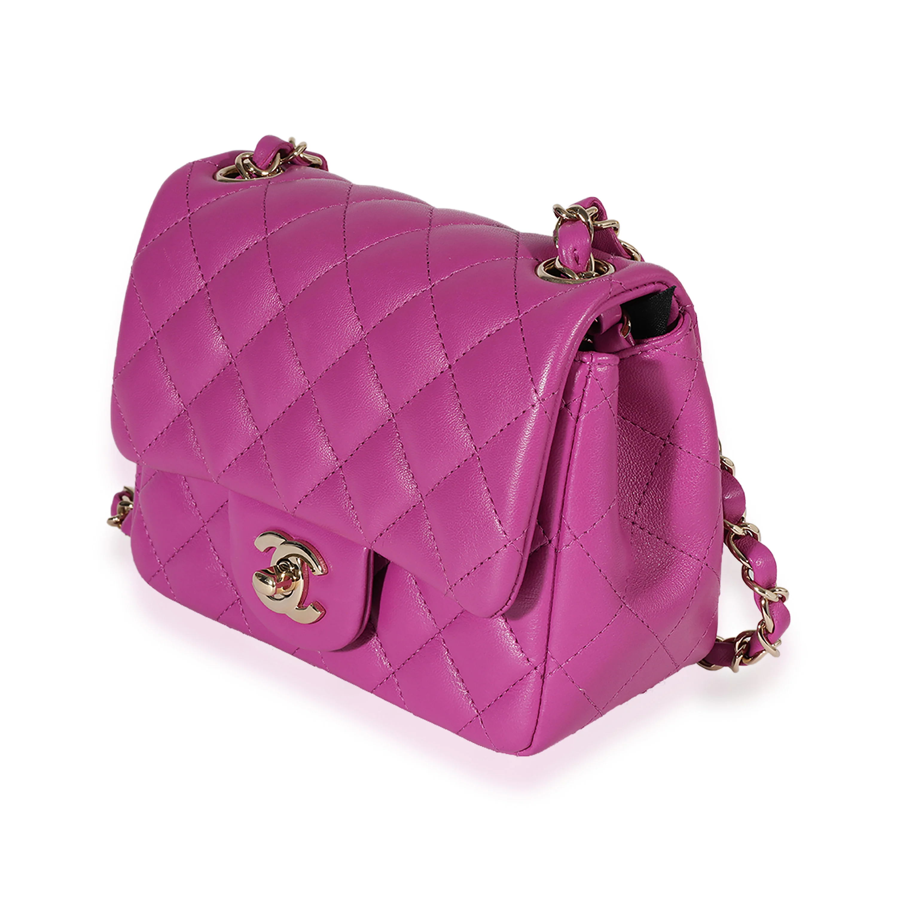 Purple Quilted Lambskin Mini Square Classic Flap Bag - Image 2