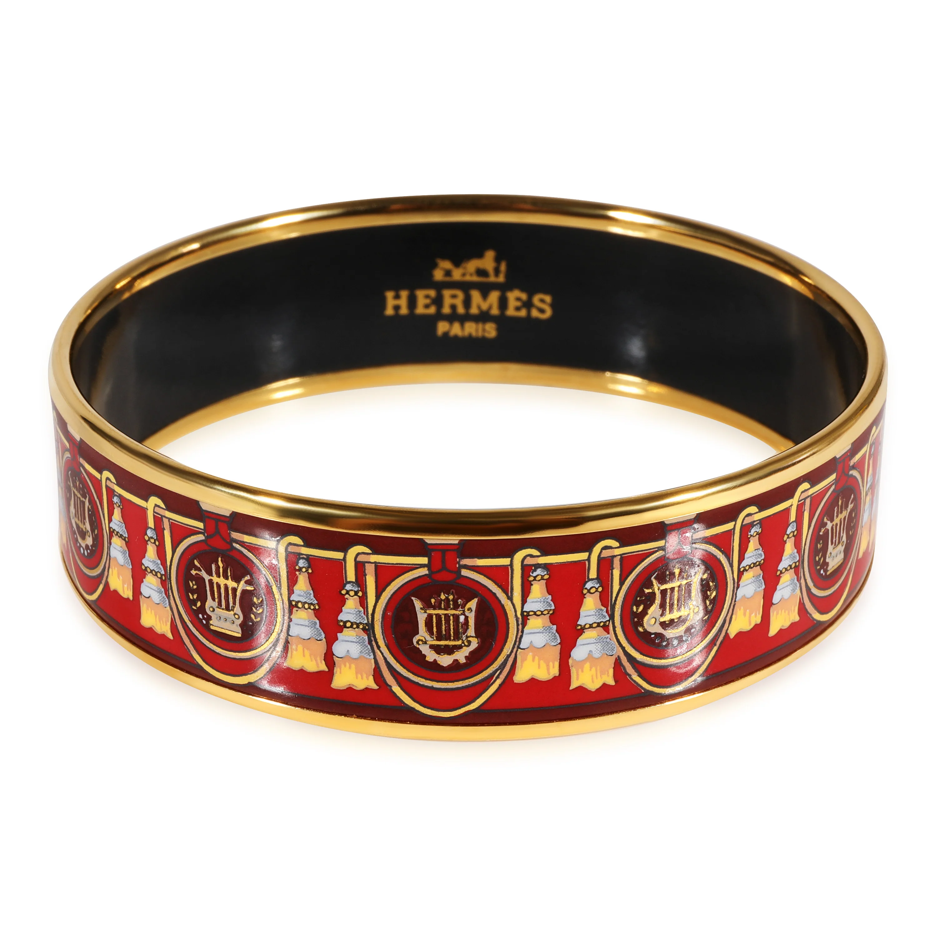 Hermès Red Enamel Harp & Tassel Wide Bracelet 62