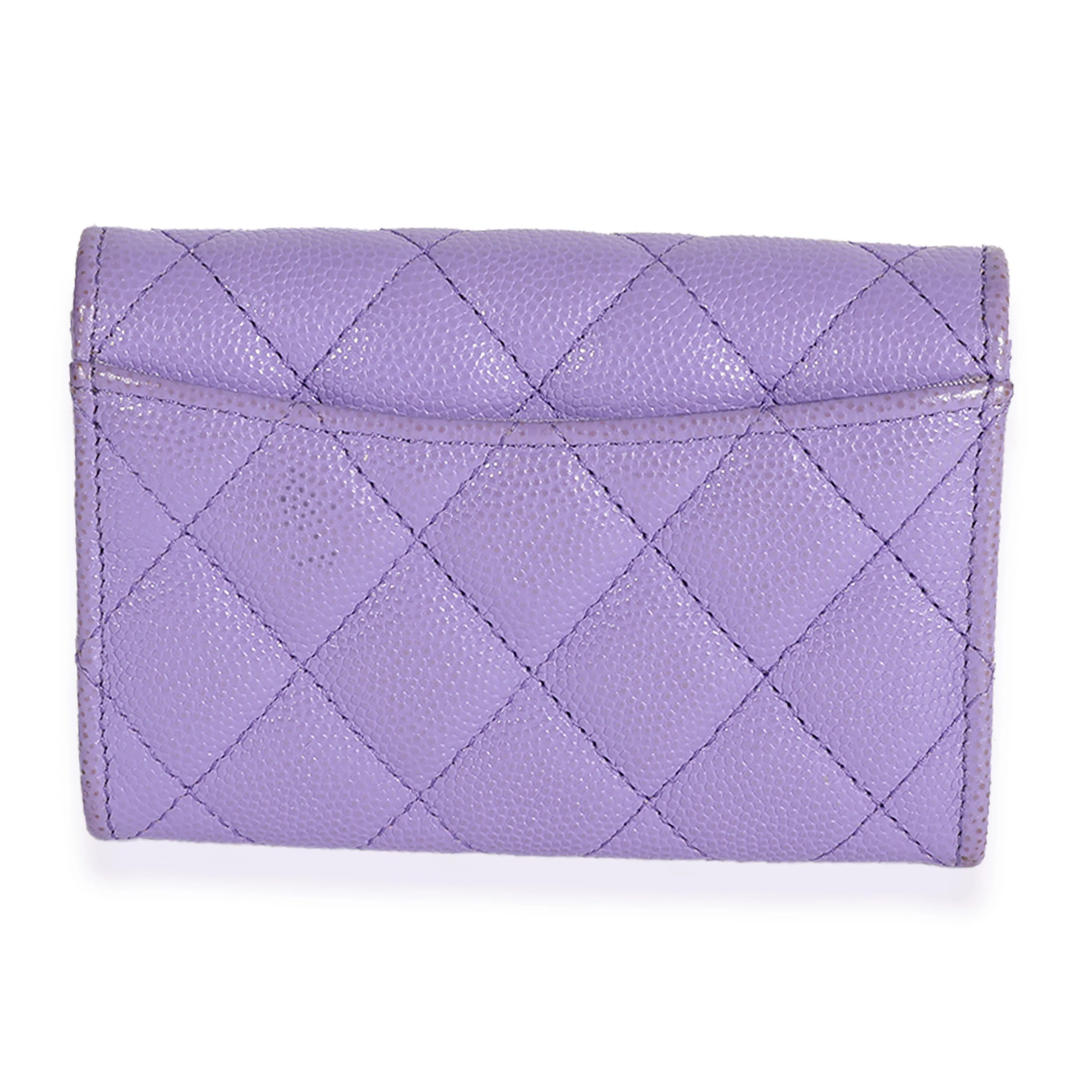 Chanel Purple Quilted Caviar Flap Card Holder Wallet - Image 3