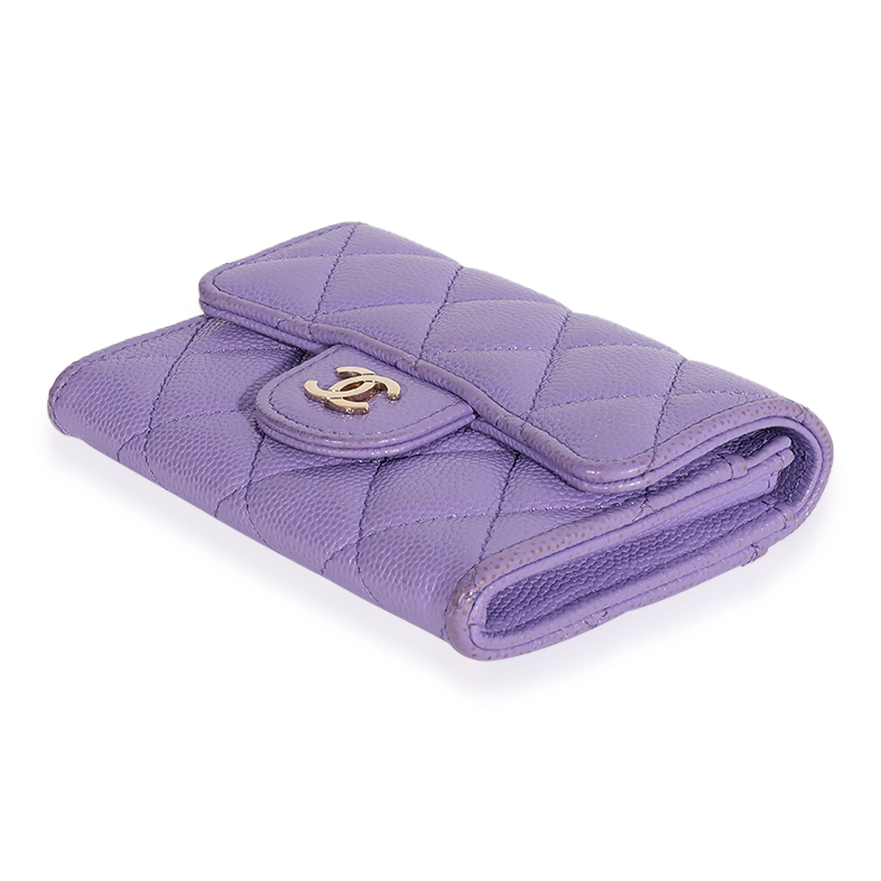 Chanel Purple Quilted Caviar Flap Card Holder Wallet - Image 7