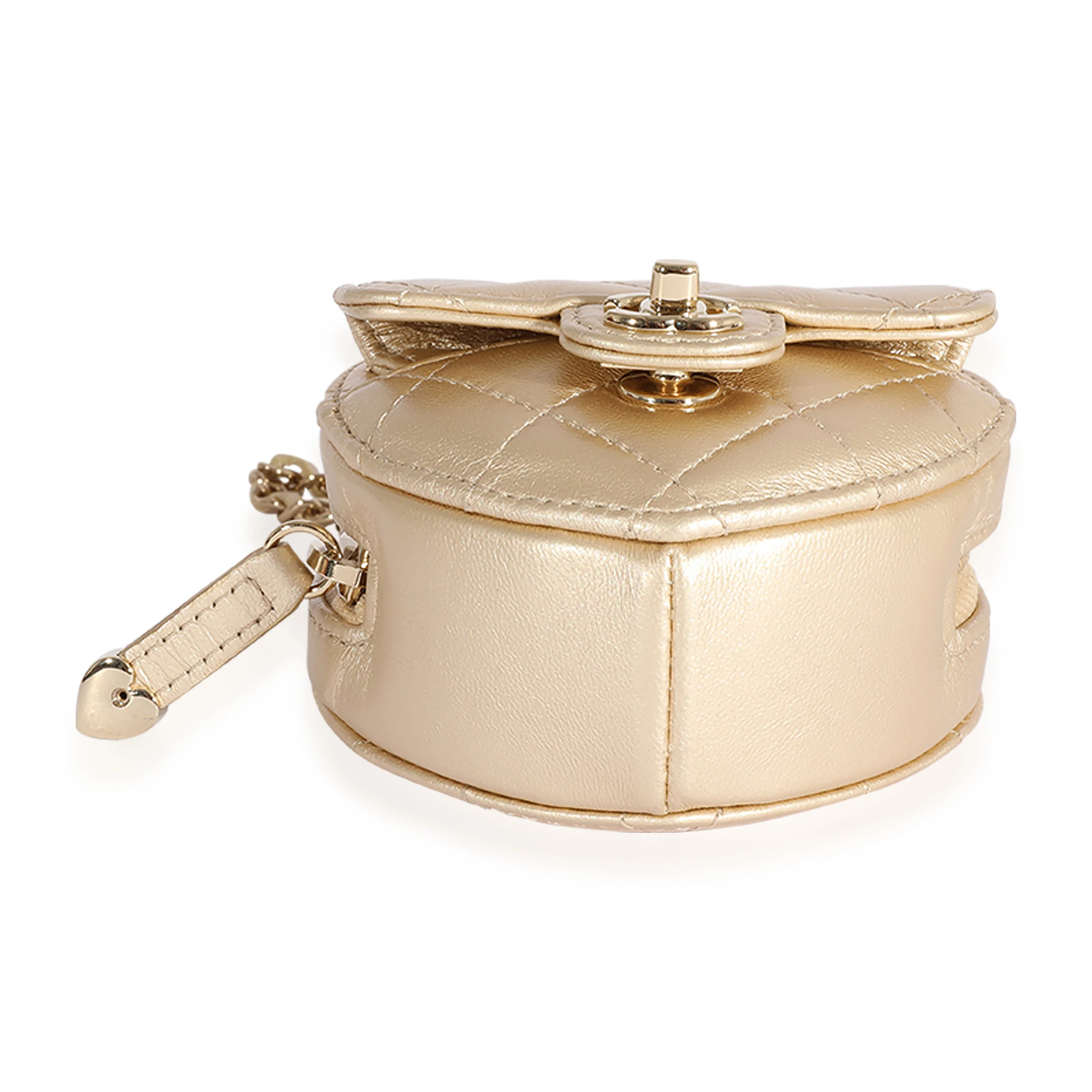 Metallic Gold Quilted Lambskin Heart Coin Purse Necklace - Image 5