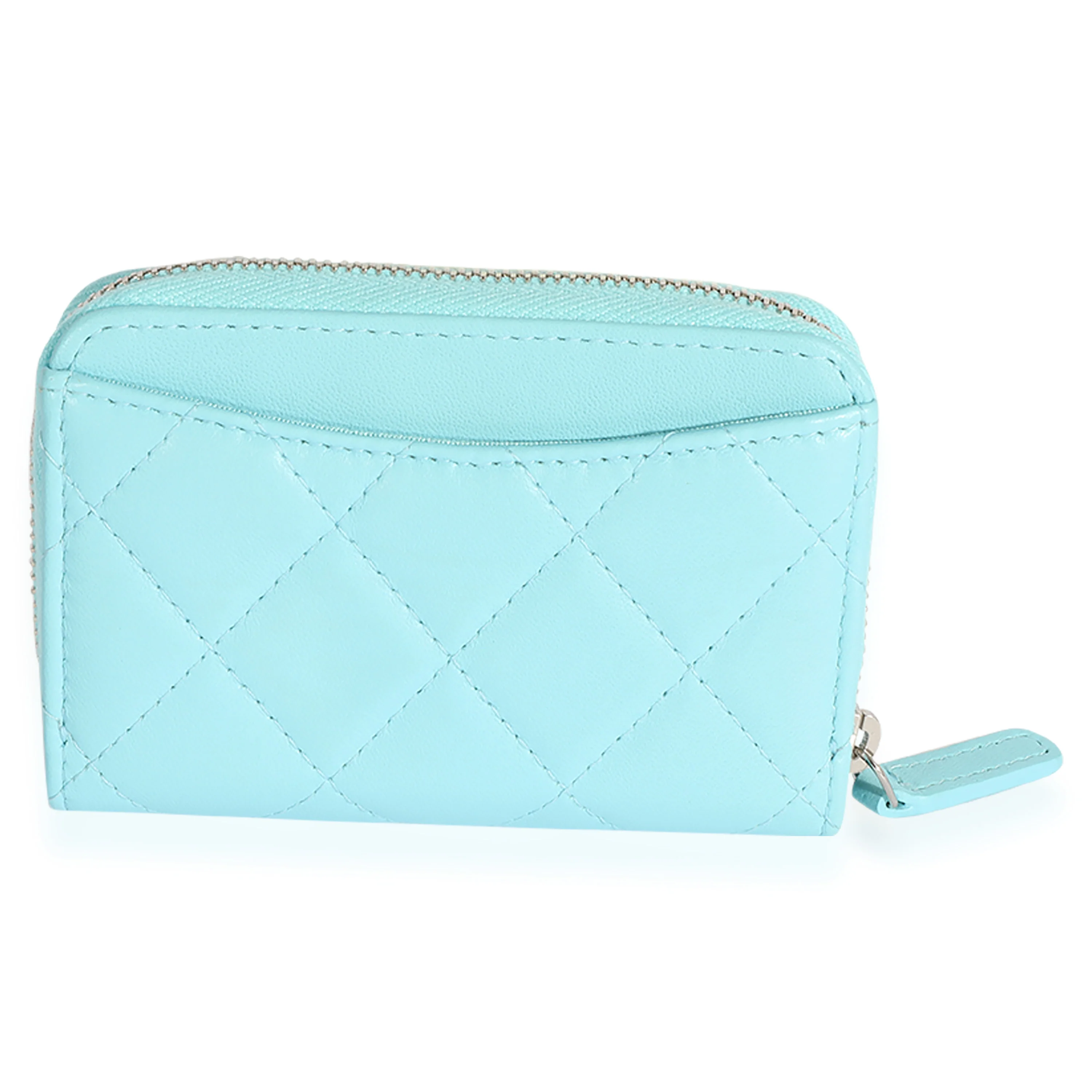 Chanel Light Blue Quilted Lambskin Zippy Card Holder Wallet - Image 3